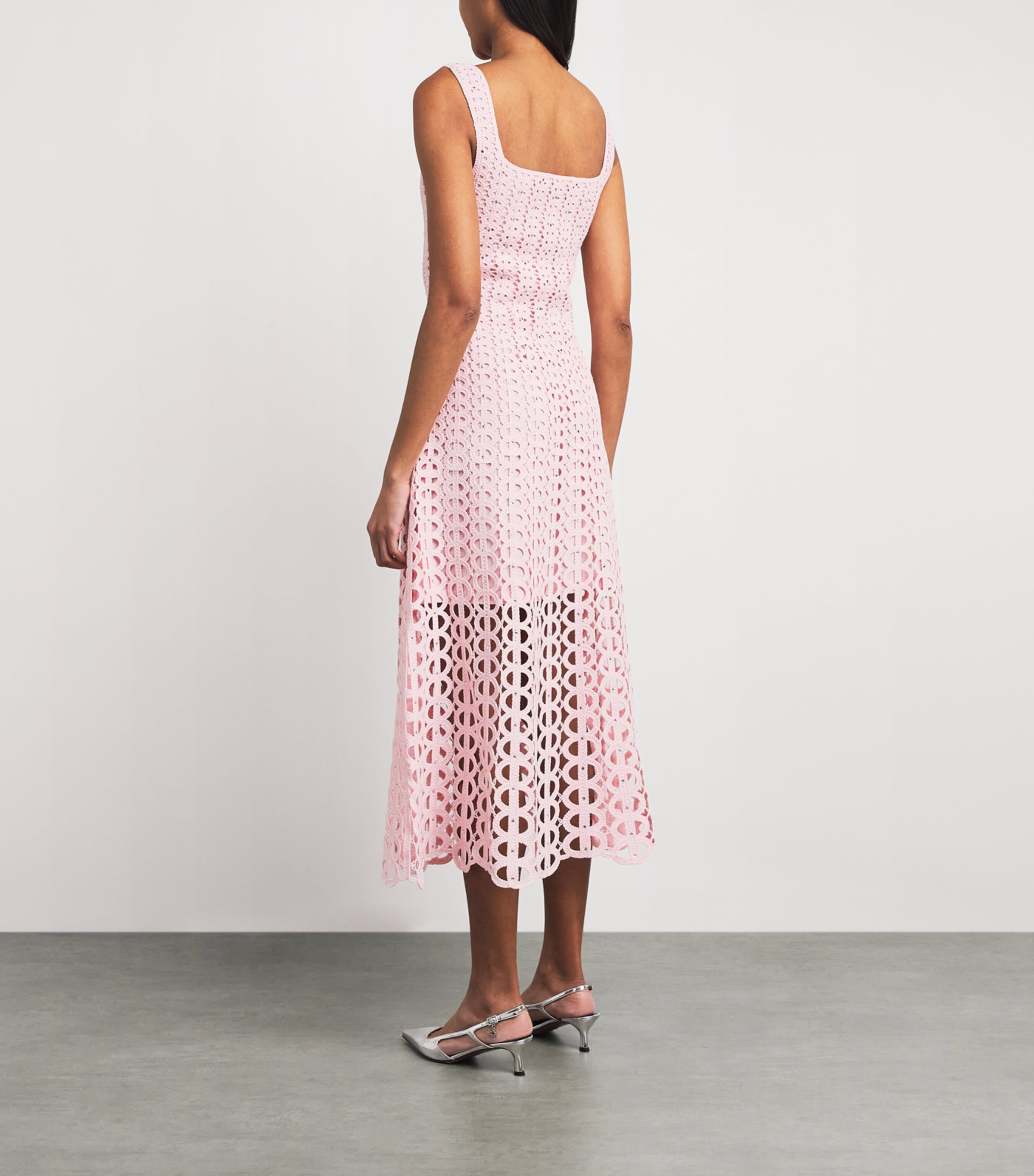 Maje Womens Embellished Crochet Midi Dress Pink Image 4