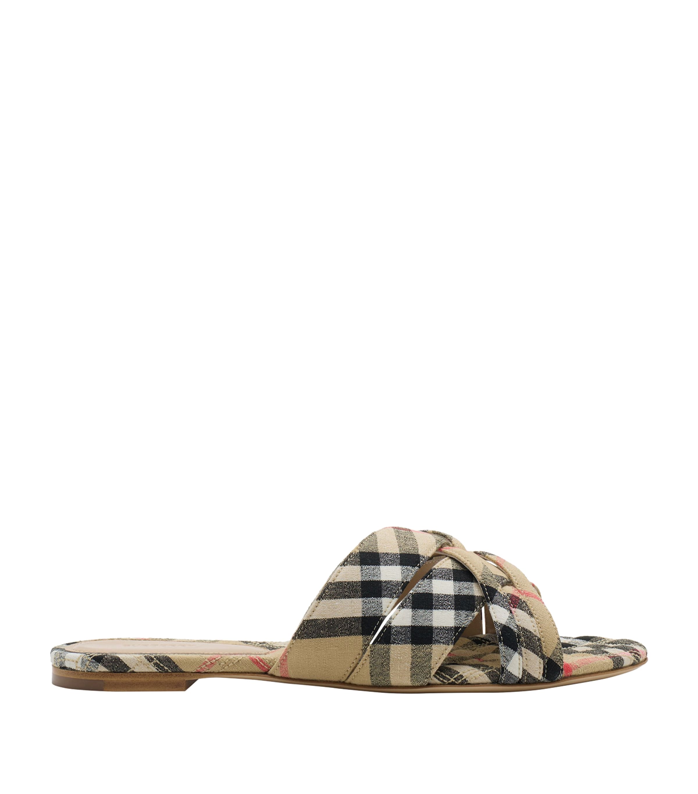 Burberry Linen Check Cabana Slides In Sand