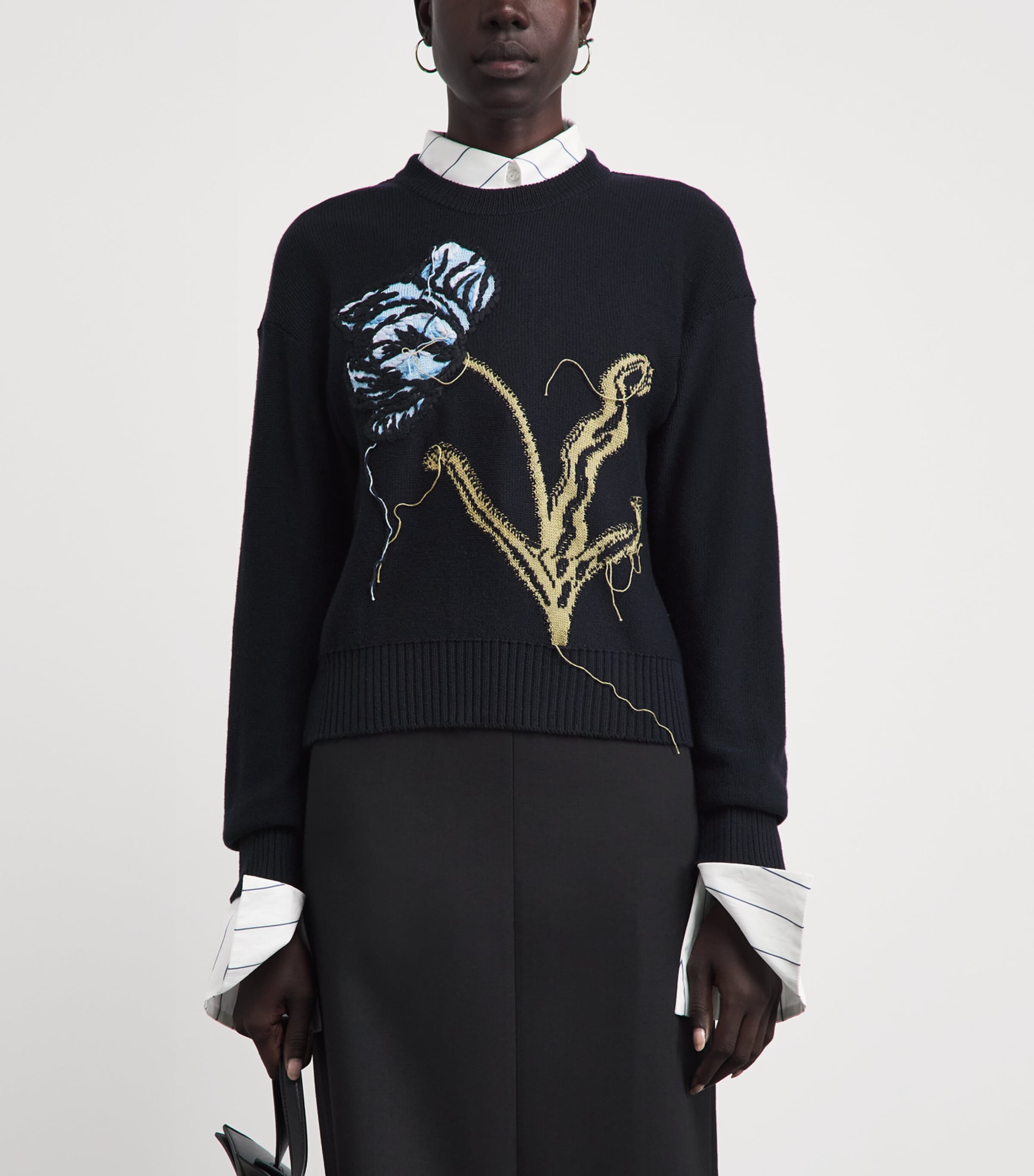Erdem Womens Merino Wool Floral Sweater Navy Image 4