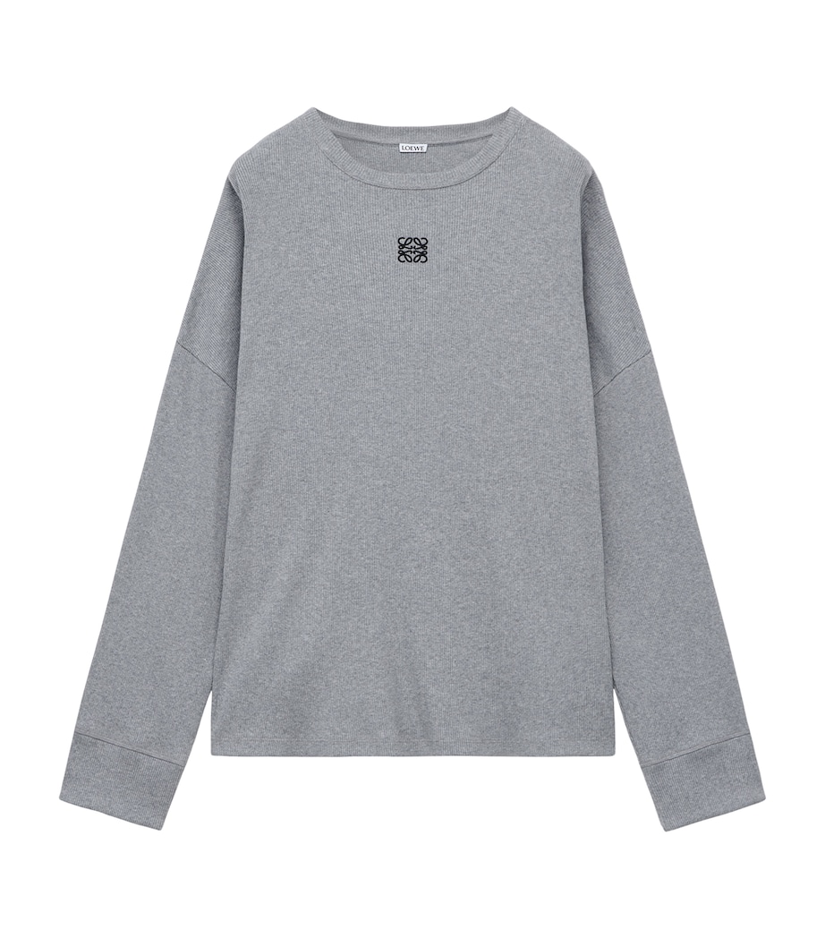 LOEWE Mens Anagram Long-Sleeve T-Shirt Grey Melange Image 1