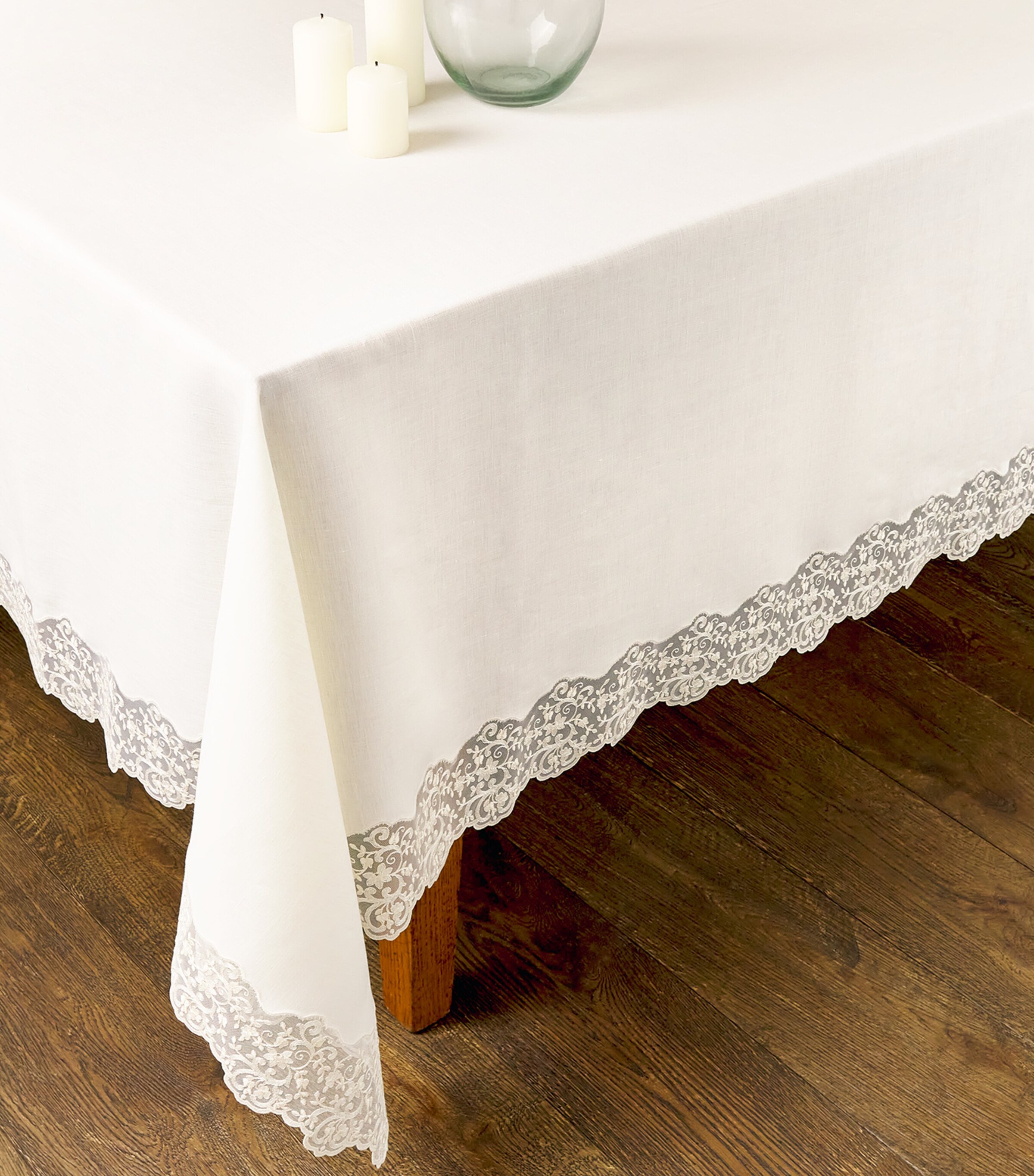 Linen Lace-Trim Elite Tablecloth (170cm x 270cm) IVORY/IVORY Image 3
