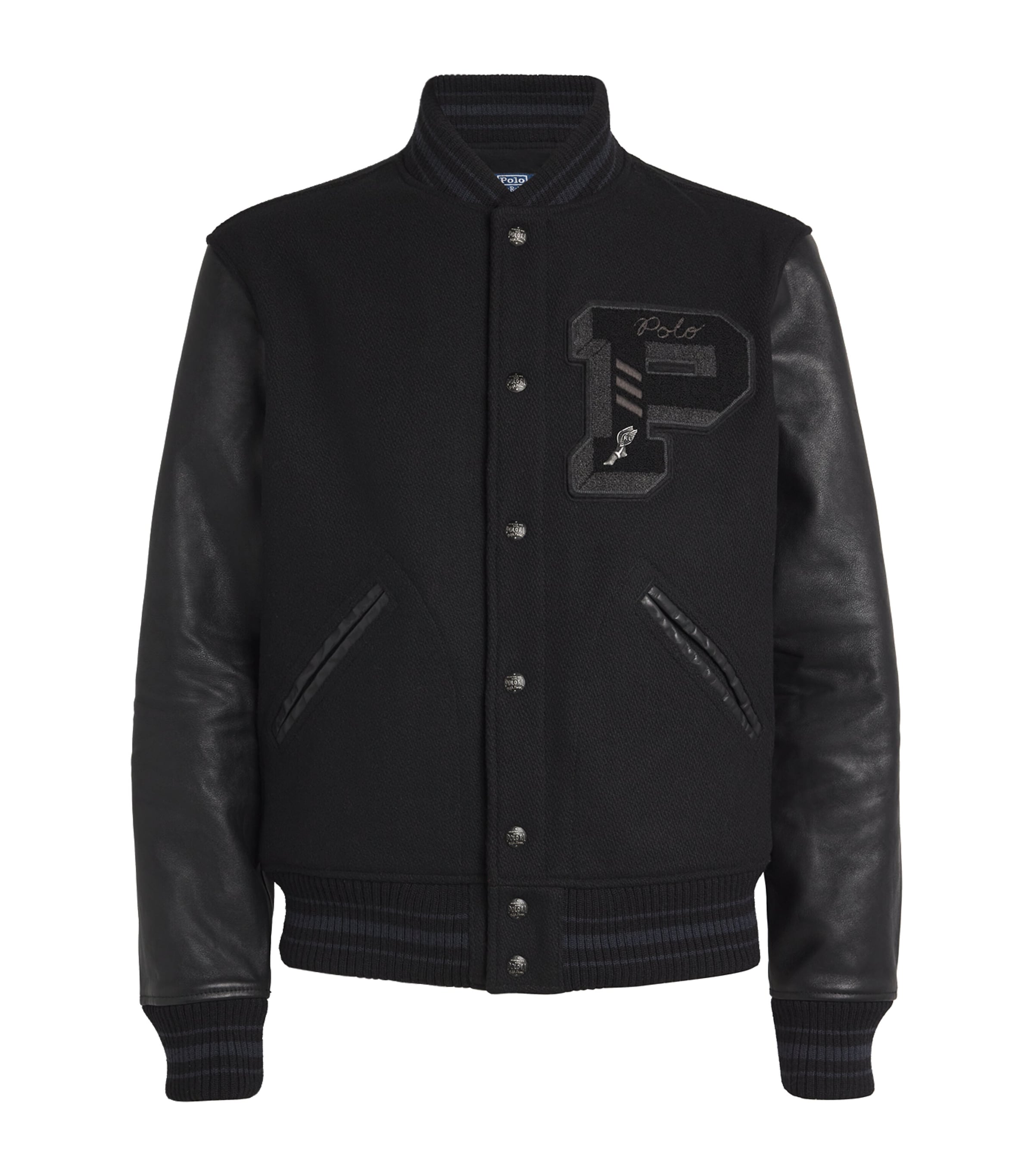Polo Ralph Lauren Wool-blend Appliqué Bomber Jacket In Black