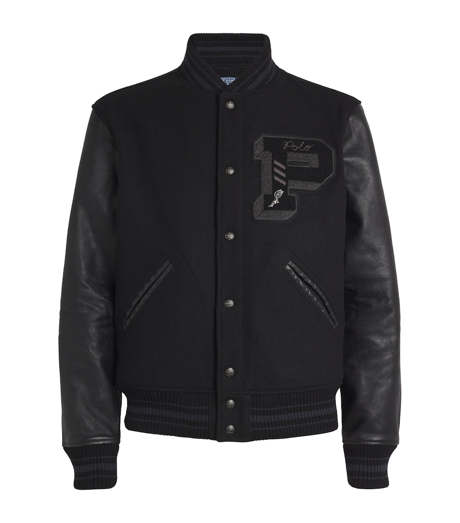 Wool-Blend Appliqué Bomber Jacket BLACK Image 1