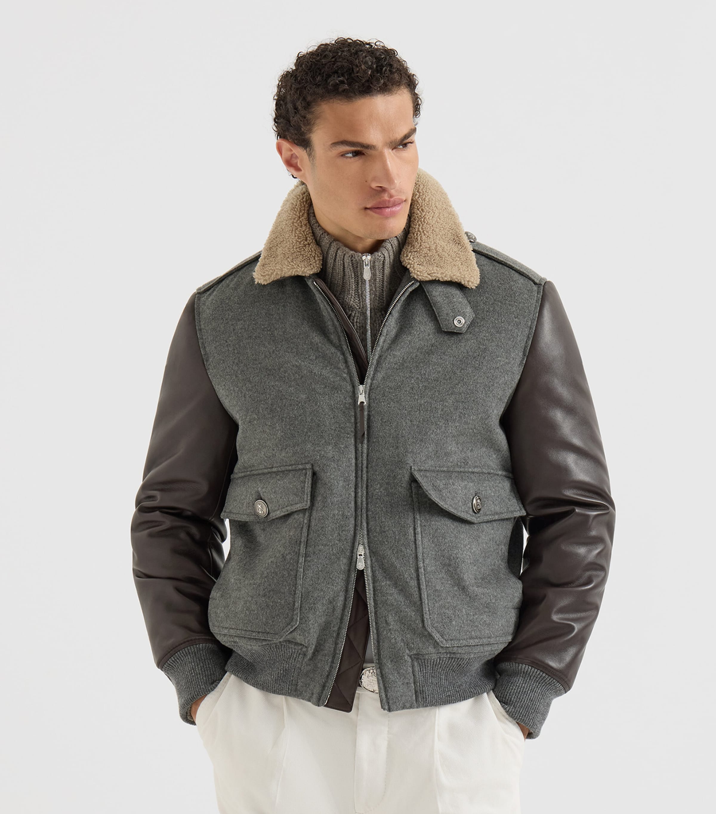 Brunello Cucinelli Mens Cashmere Bomber Jacket Grigio Medio Image 4
