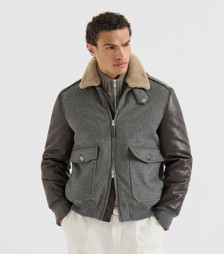Brunello Cucinelli Mens Cashmere Bomber Jacket Grigio Medio Image 4