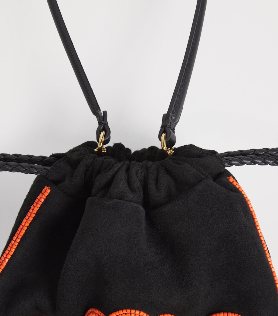Etro Small Suede Beaded Kalispera Top-Handle Bag Black Image 6