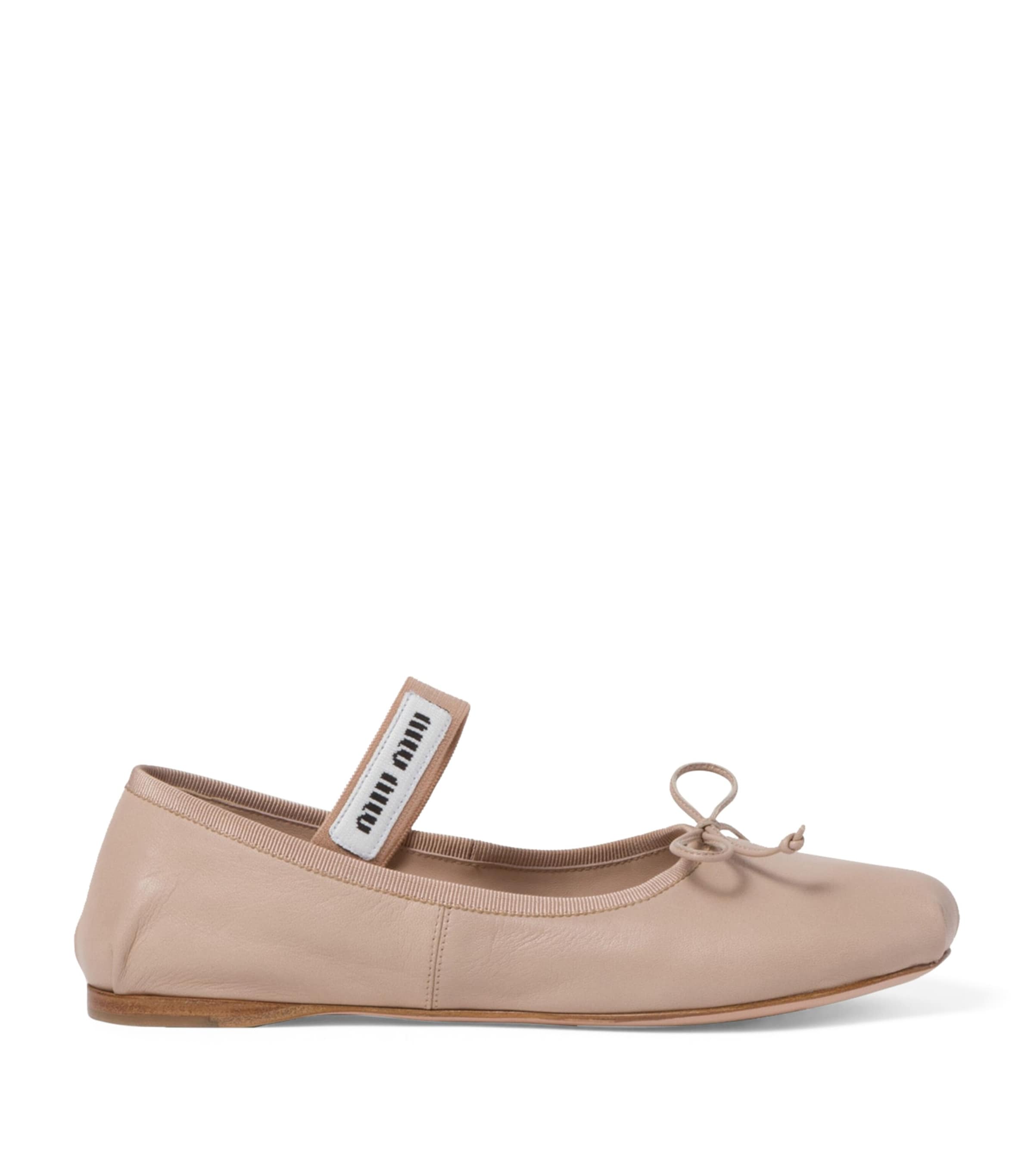 Shop Miu Miu Leather Ballet Flats In Nude