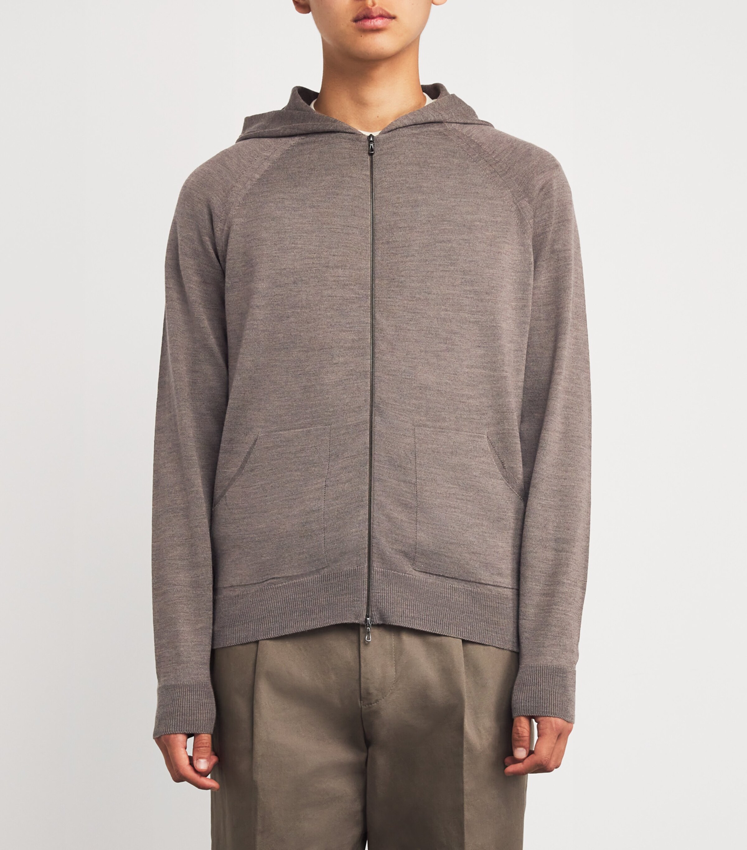 John Smedley Mens Extra Fine Merino Wool Carty Zip-Up Hoodie Mushroom Image 3