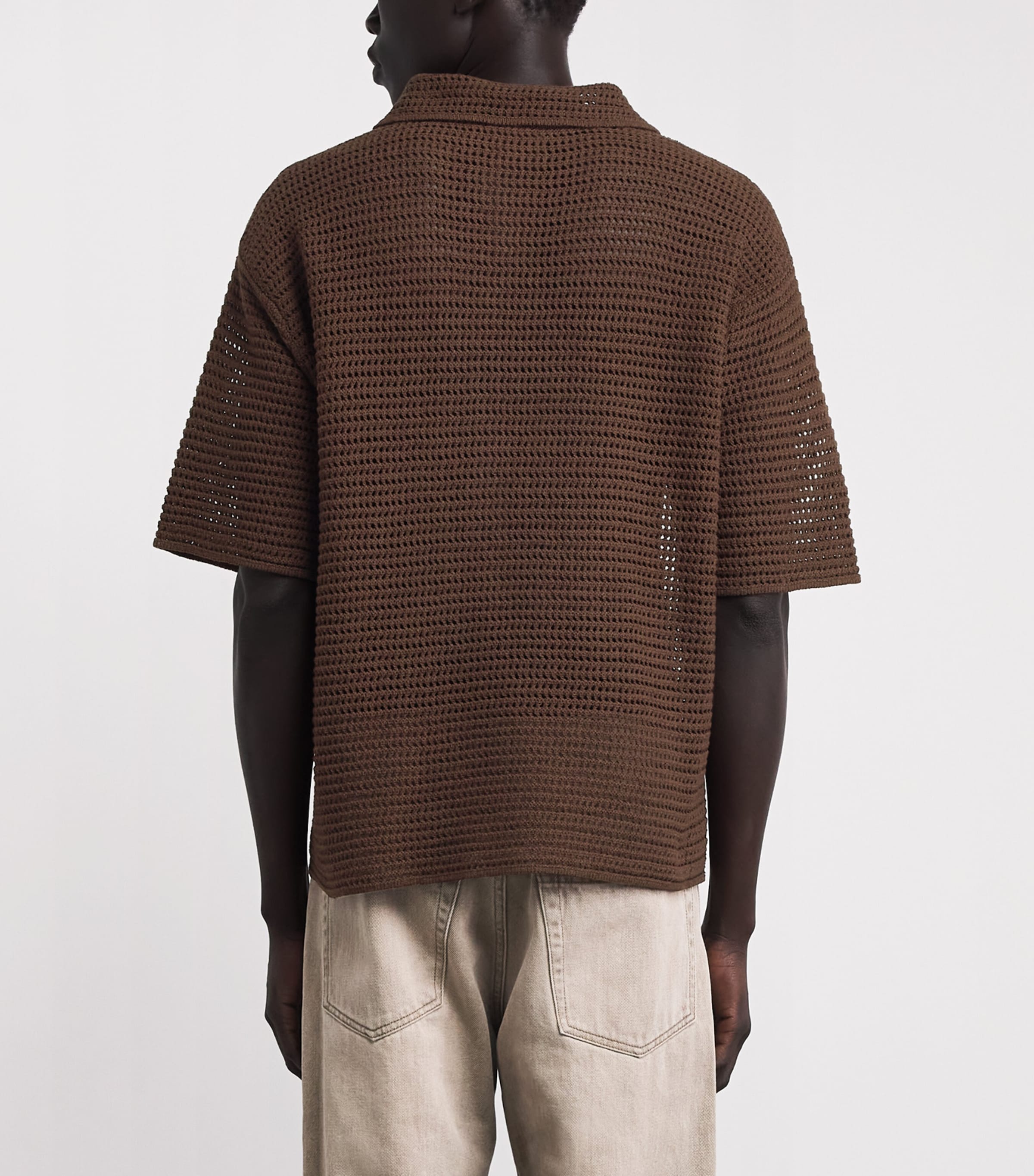 Auralee Mens Cotton-Silk Mesh Polo Shirt Brown Image 5