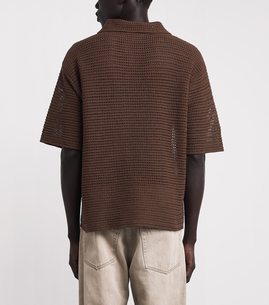 Auralee Mens Cotton-Silk Mesh Polo Shirt Brown Image 5