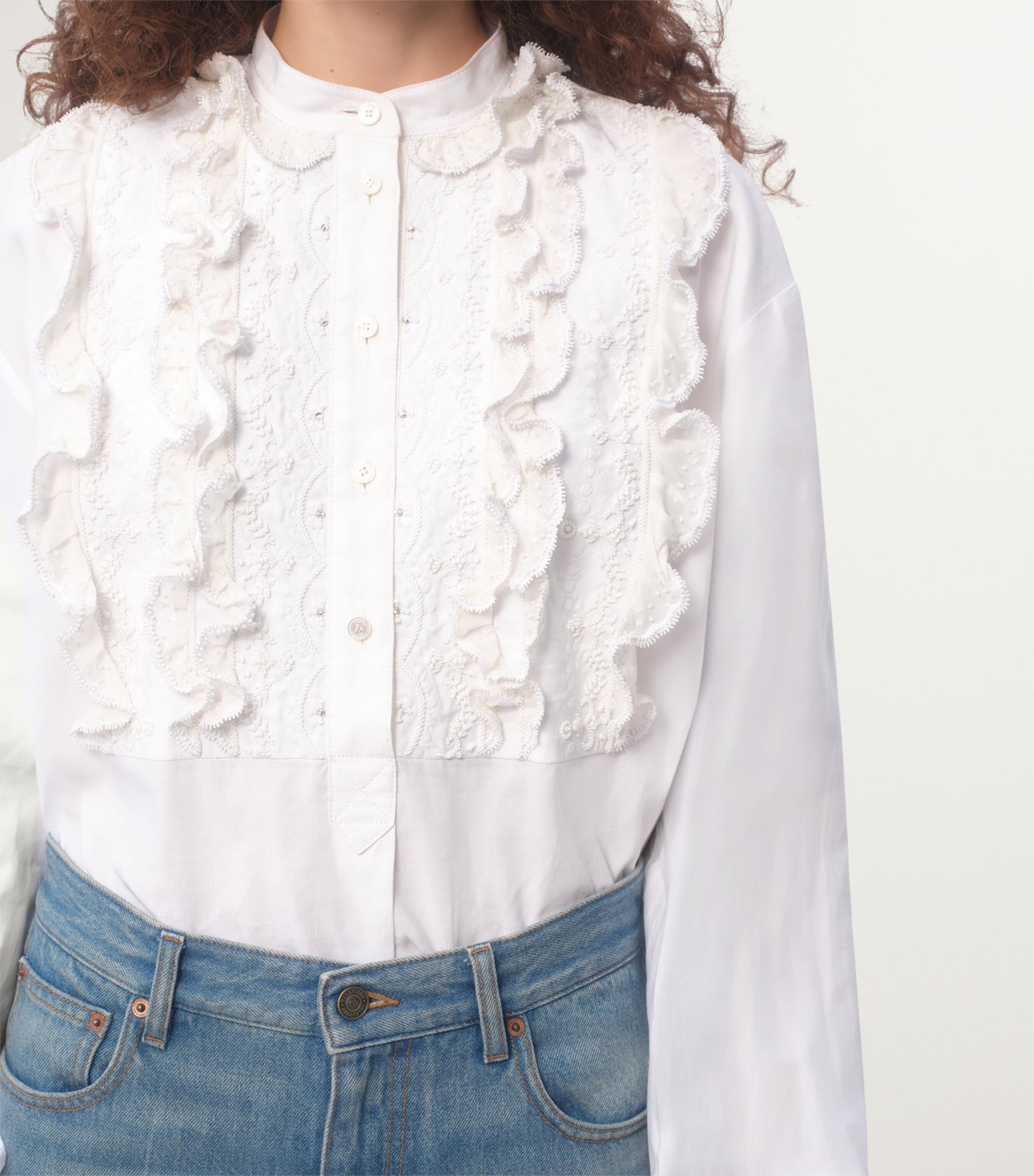 Valentino Womens Cotton-Silk-Blend Ruffled Shirt Image 4