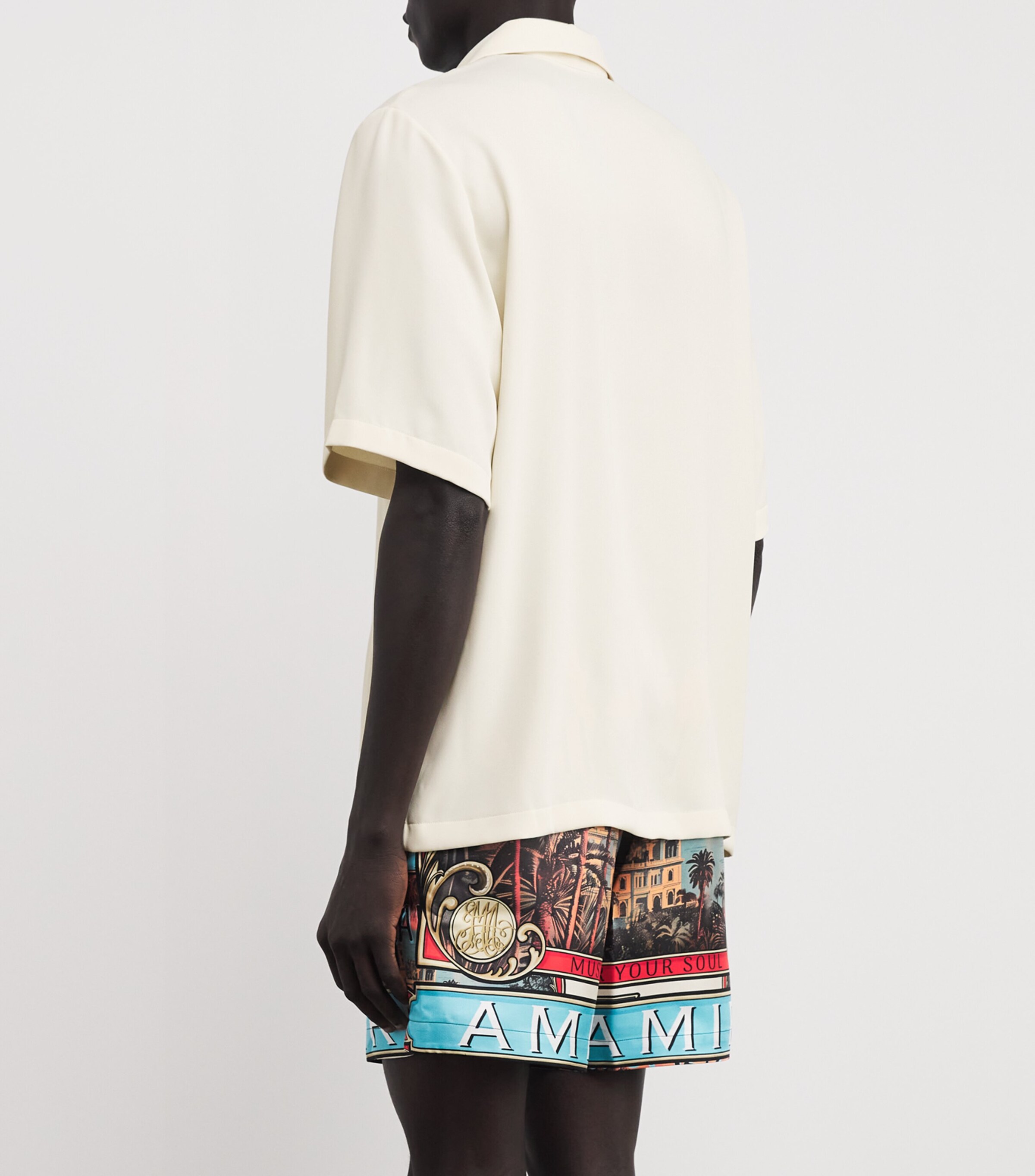 AMIRI Mens Embroidered Logo Short-Sleeve Shirt Alabaster Image 4