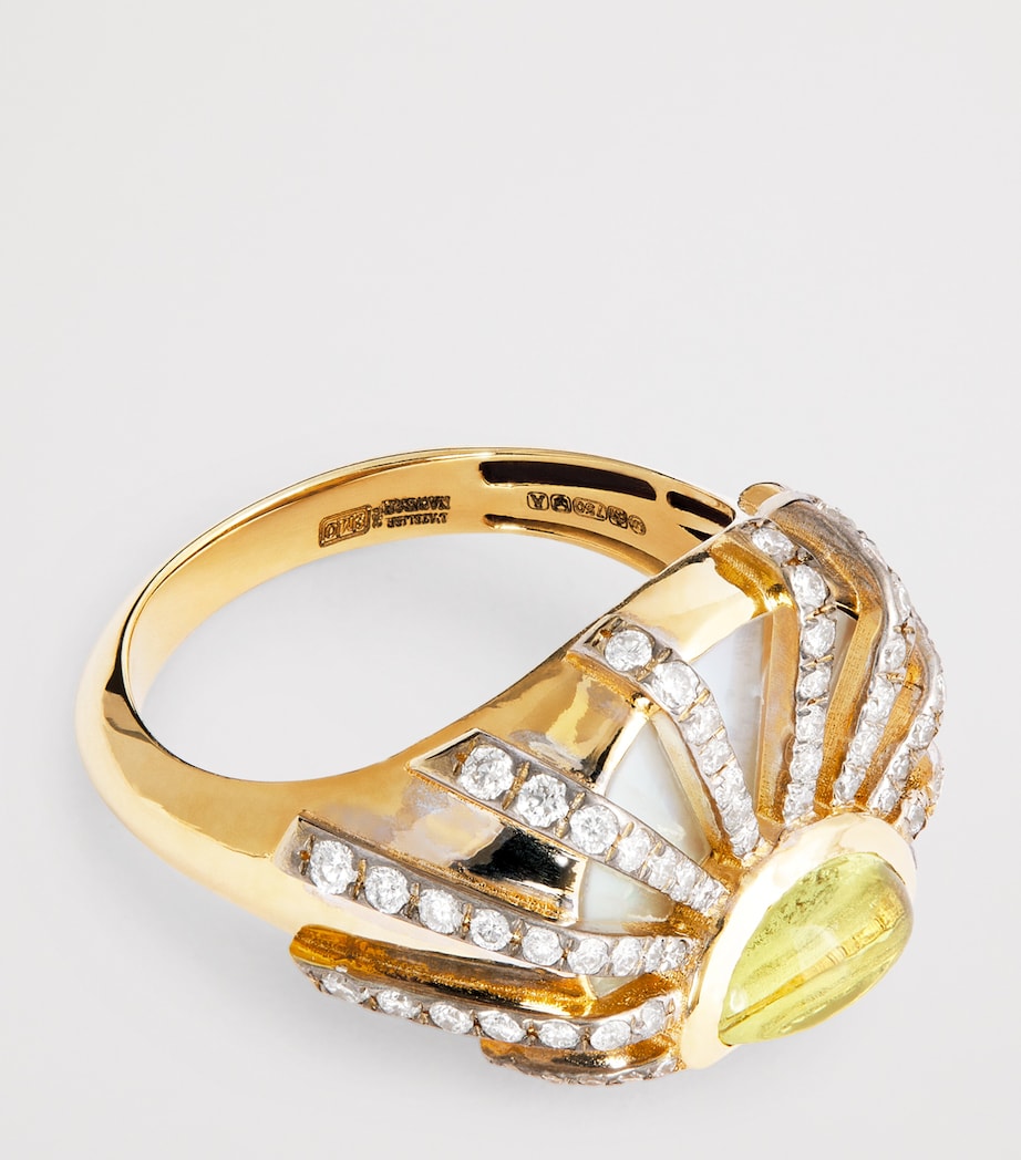 Yellow Gold, Diamond, Citrine and Pearl N*93 Sun Dawn Pinky Ring YELLOW GOLD Image 4