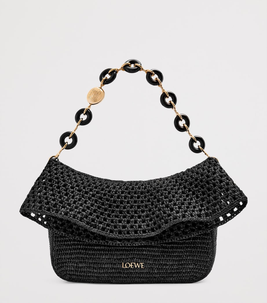 x Paula's Ibiza Medium Raffia Ola Shoulder Bag BLACK Image 2