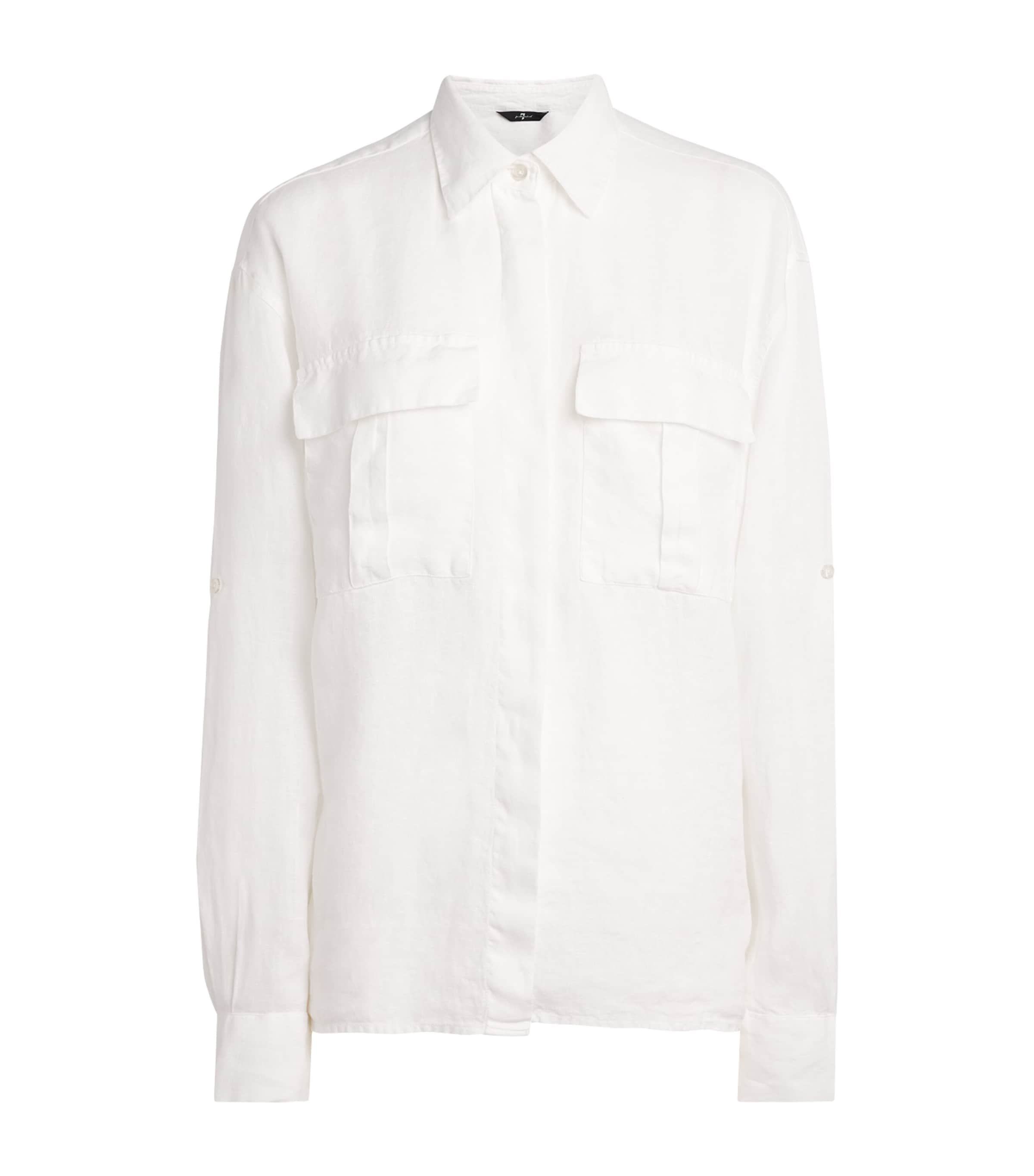 7 For All Mankind Womens Linen Patch-Pocket Shirt Linen White Image 1