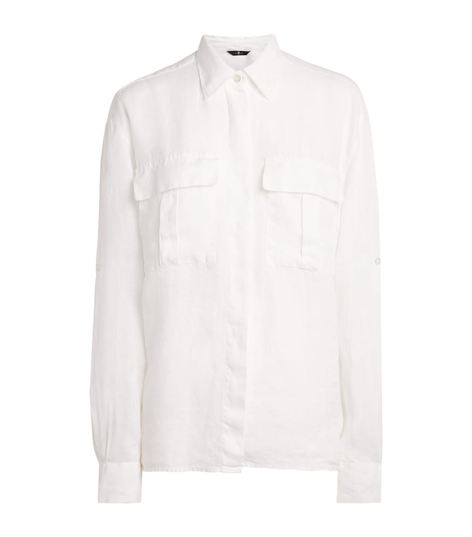 7 For All Mankind Womens Linen Patch-Pocket Shirt Linen White Image 1