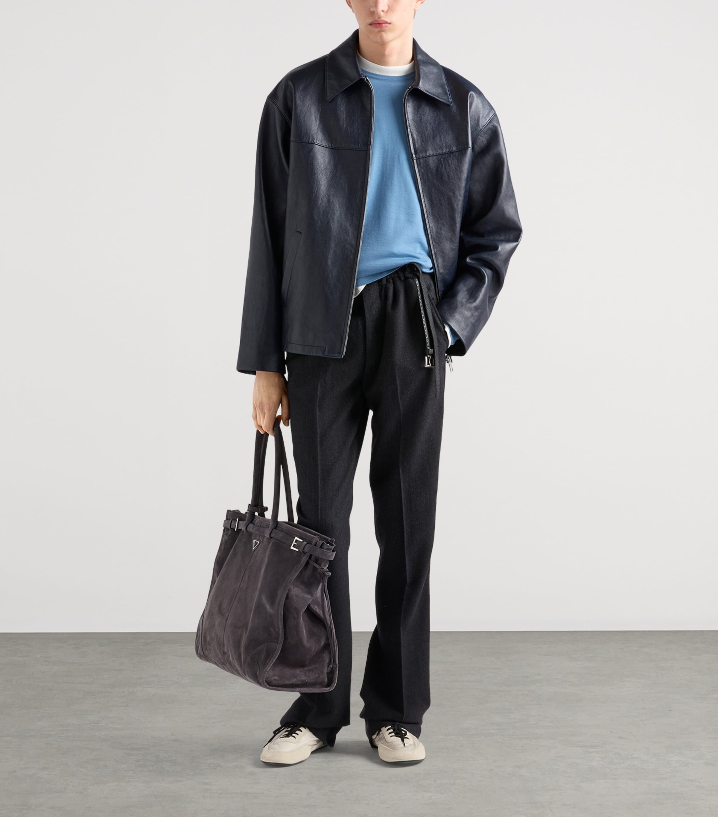 Prada Mens Wool Logo Sweater Blue Image 2