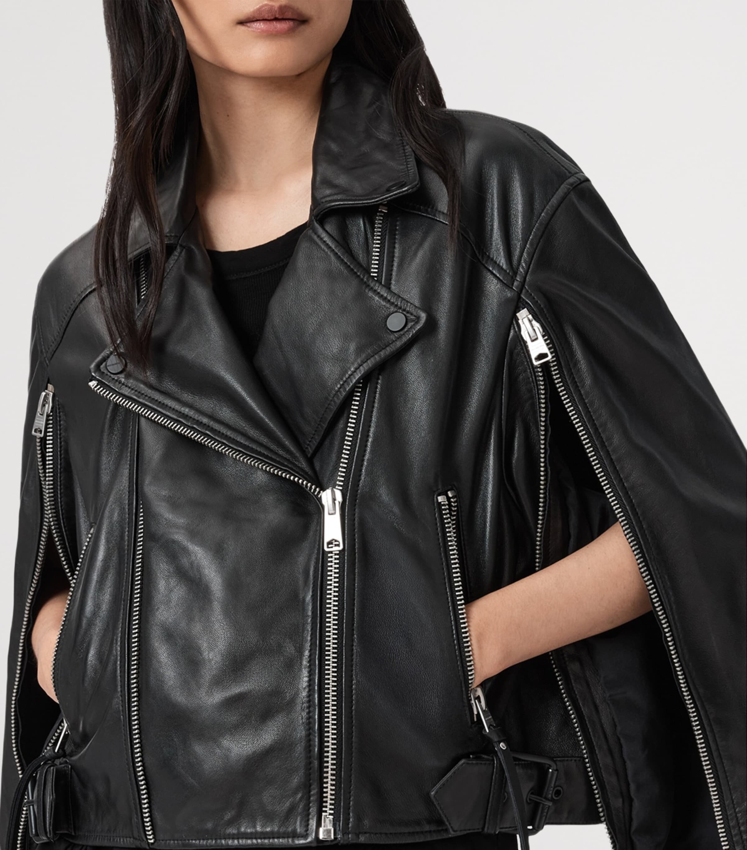 Leather Masone Biker Jacket BLACK Image 6