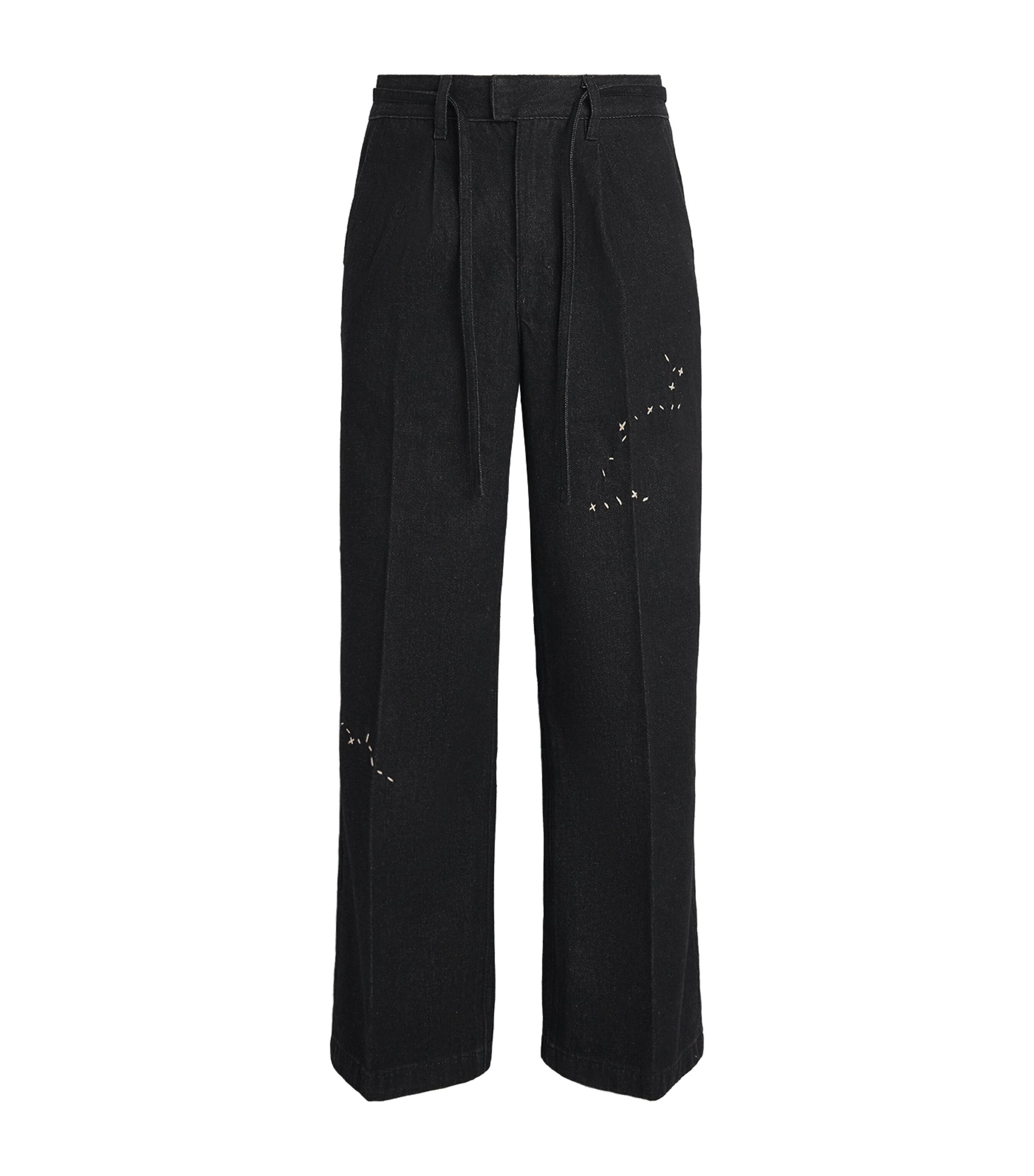 DOMREBEL Mens Denim Pleated Lazy Trousers Faded Black Image 1