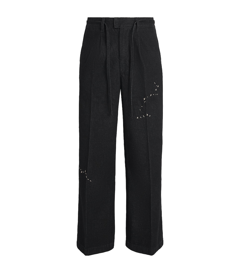 DOMREBEL Mens Denim Pleated Lazy Trousers Faded Black Image 1