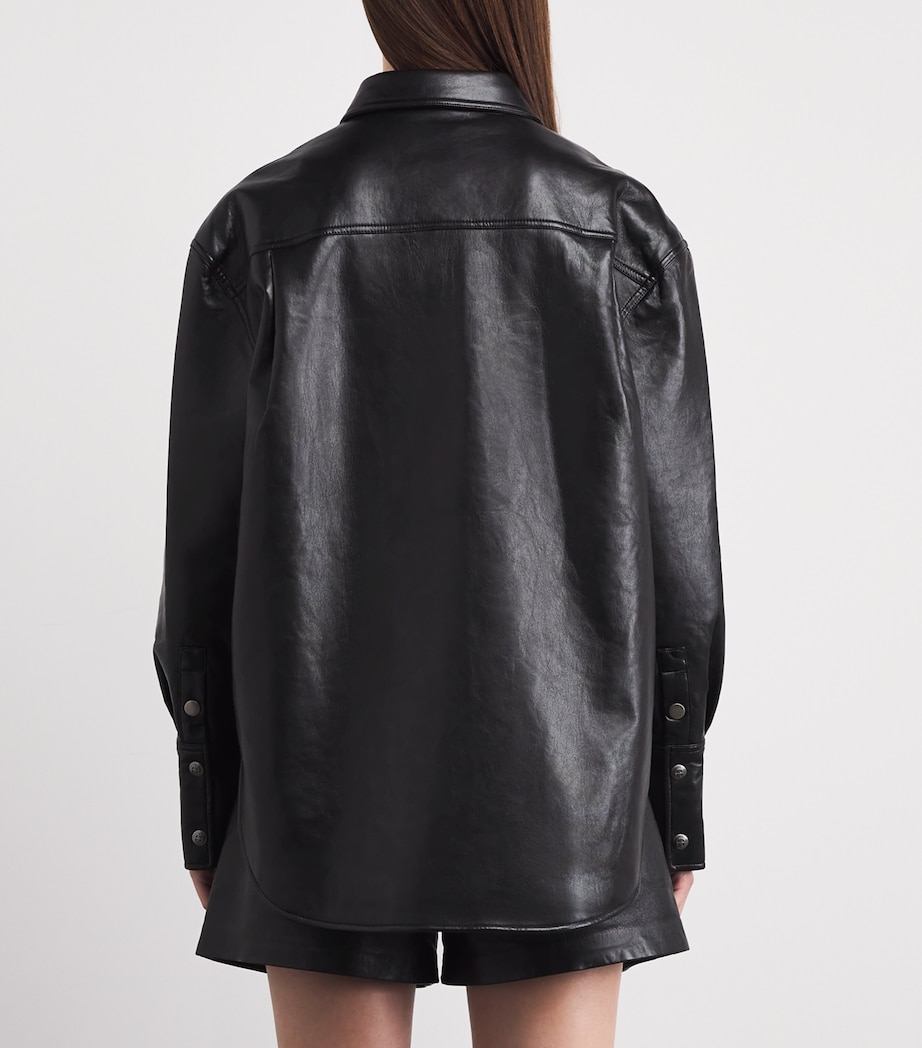 ANINE BING Womens Leather-Blend Dante Shirt Black Image 5
