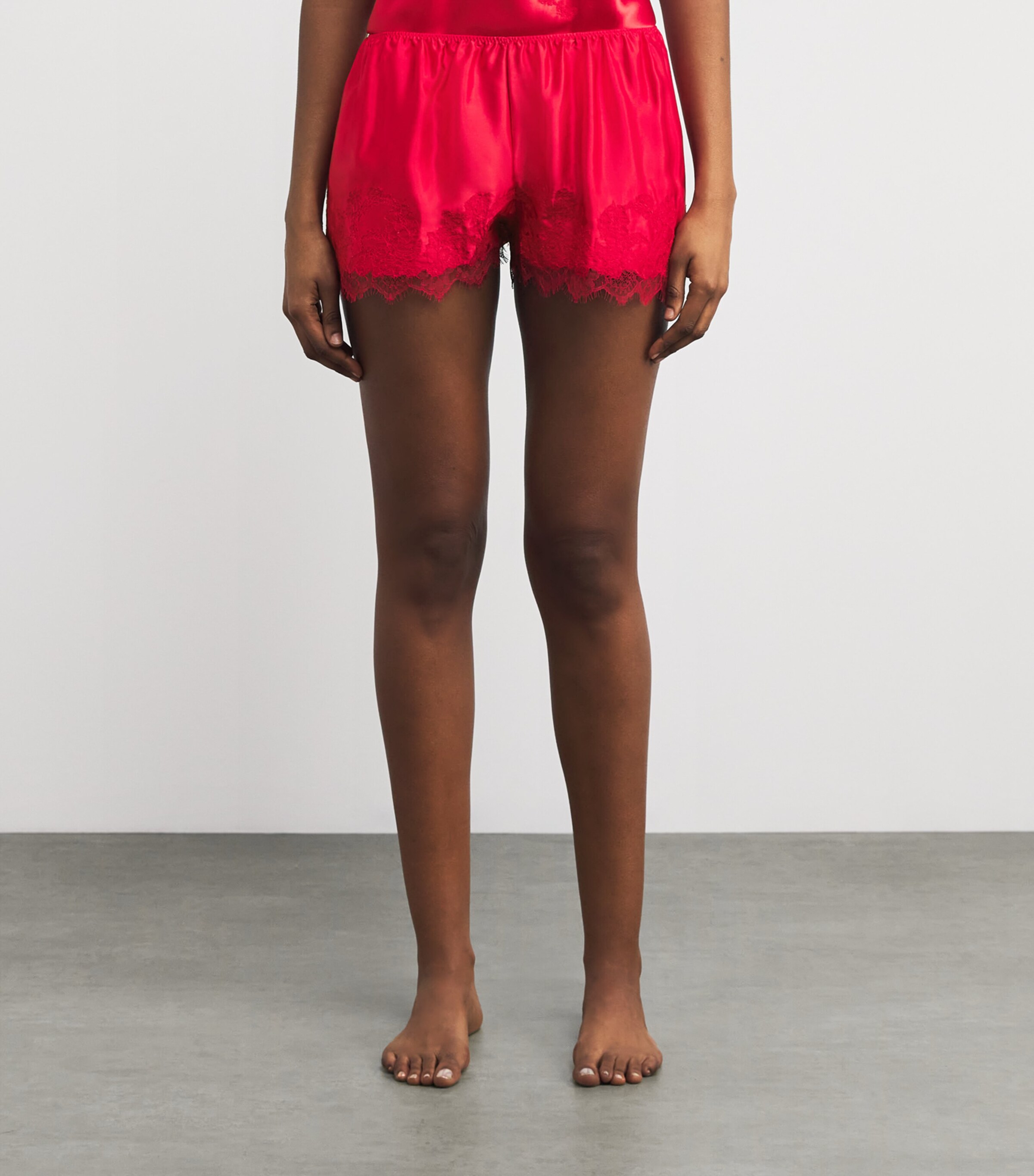TORLOWEI Womens Silk-Lace Shorts Ruby/ruby Image 3