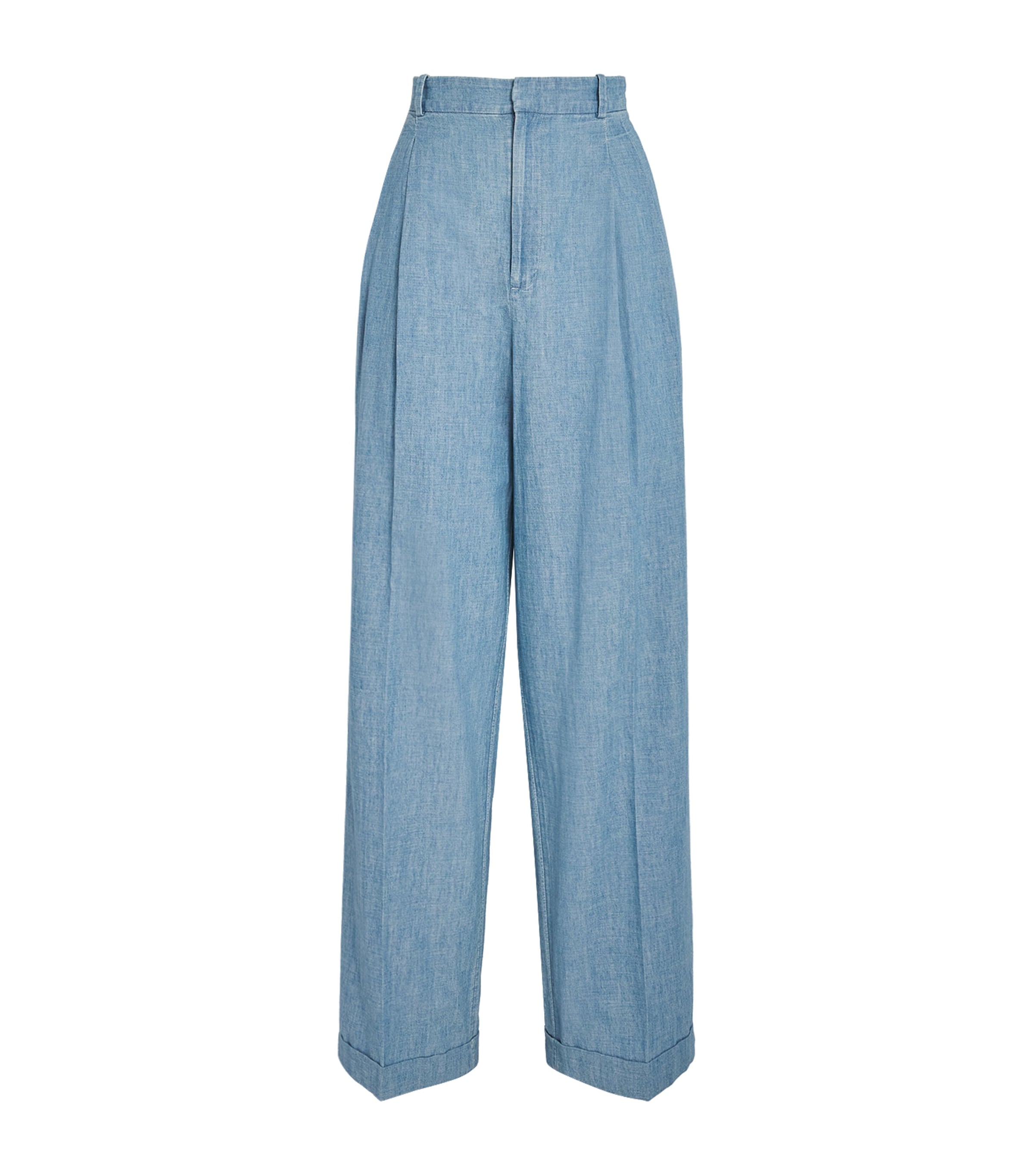 パンツ Polo Ralph Lauren High-Waisted Wide-Leg Cotton Trousers Striped Cotton-Linen Twill Straight Pant