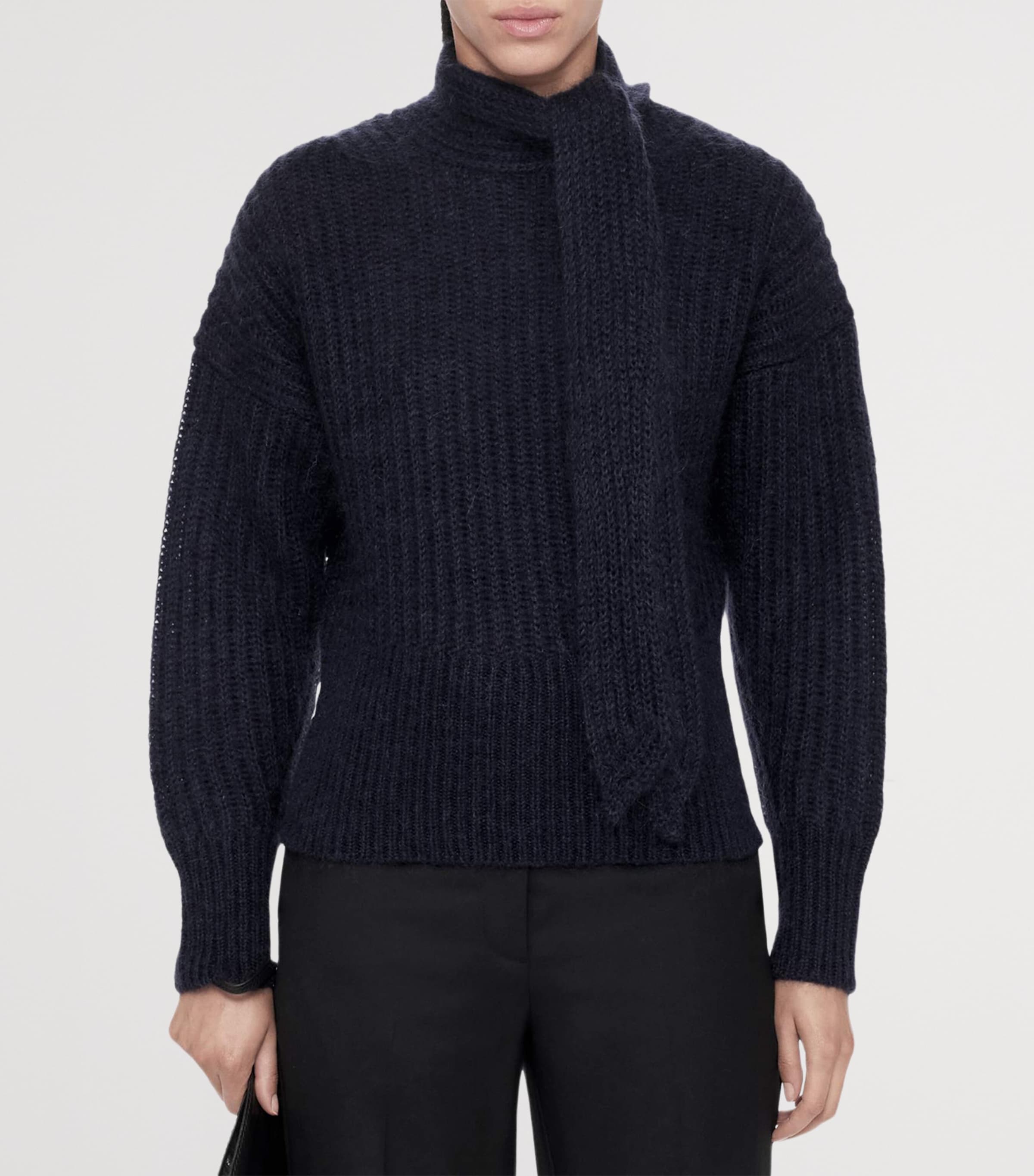 AllSaints Womens Relaxed Tie-Detail Etty Sweater Ink Navy Blue Image 3