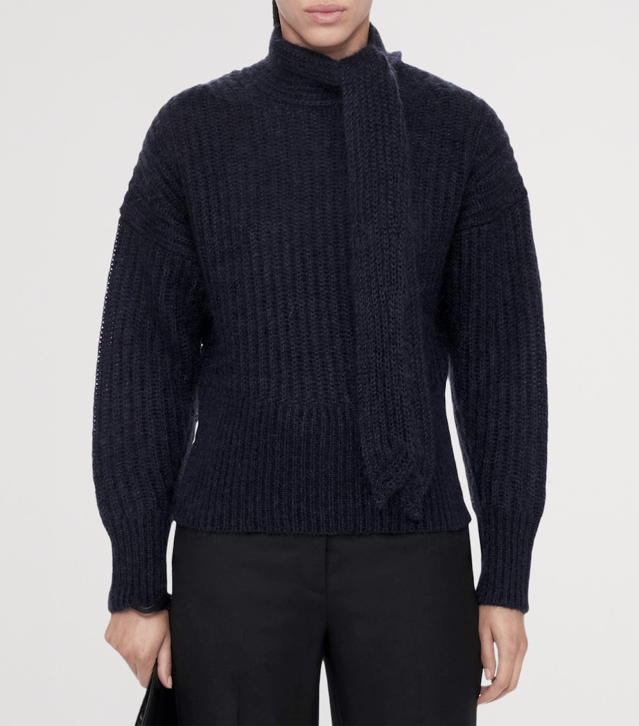 AllSaints Womens Relaxed Tie-Detail Etty Sweater Ink Navy Blue Image 3