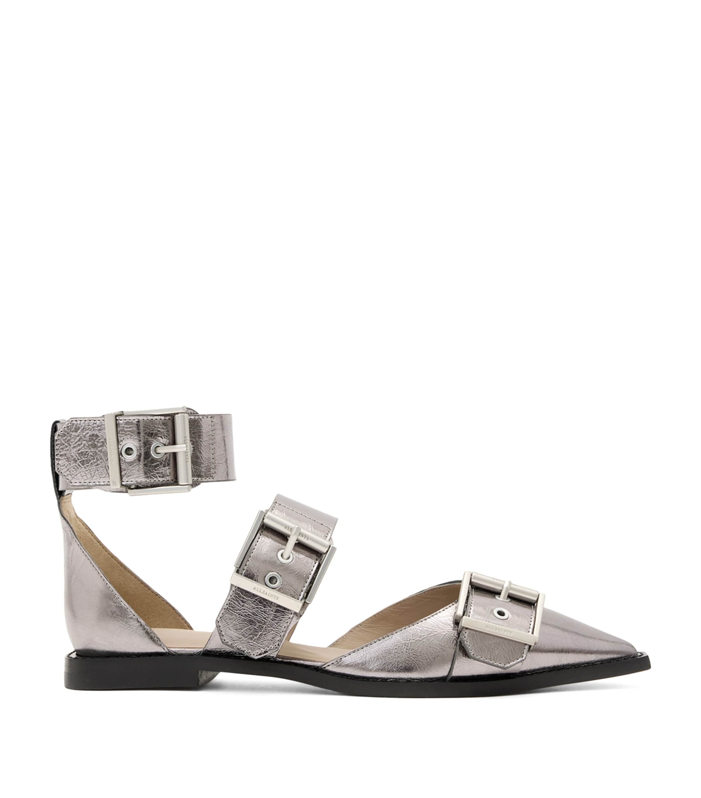 Allsaints Metallic Leather Sutton Ballet Flats In Gray