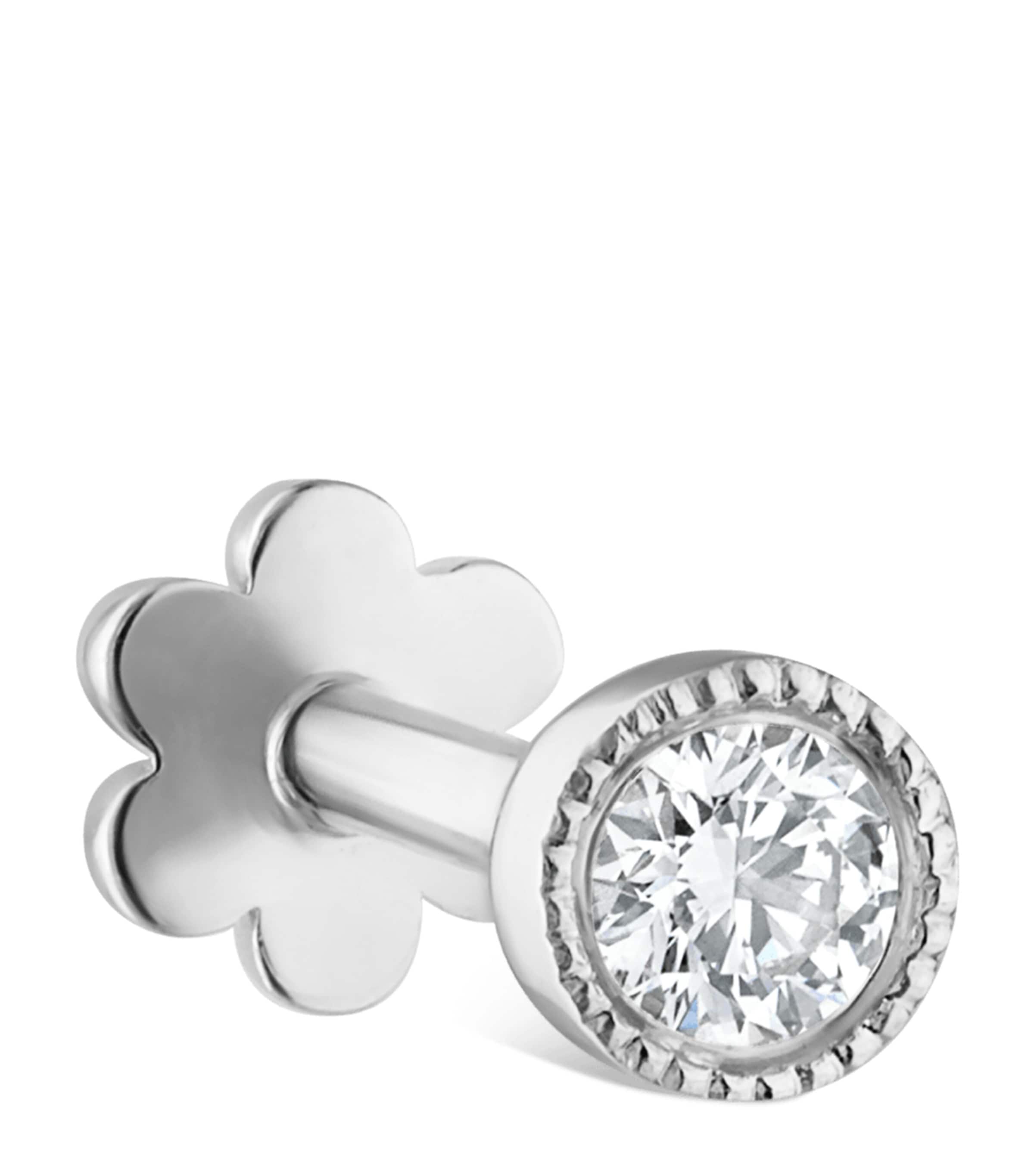 White Gold Scalloped Set Diamond Threaded Stud Earring (2mm) WHITE GOLD Image 2