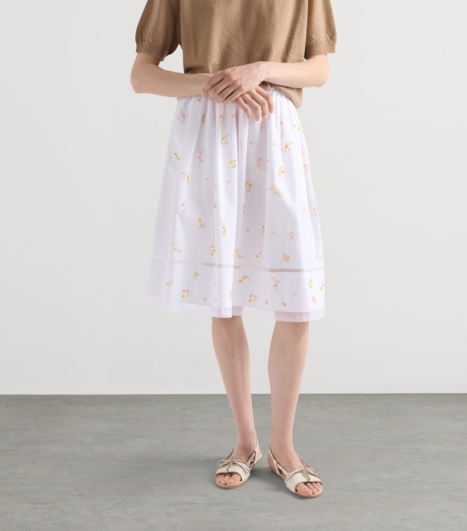 Prada Womens Cotton Poplin Embroidered Midi Skirt White Image 4