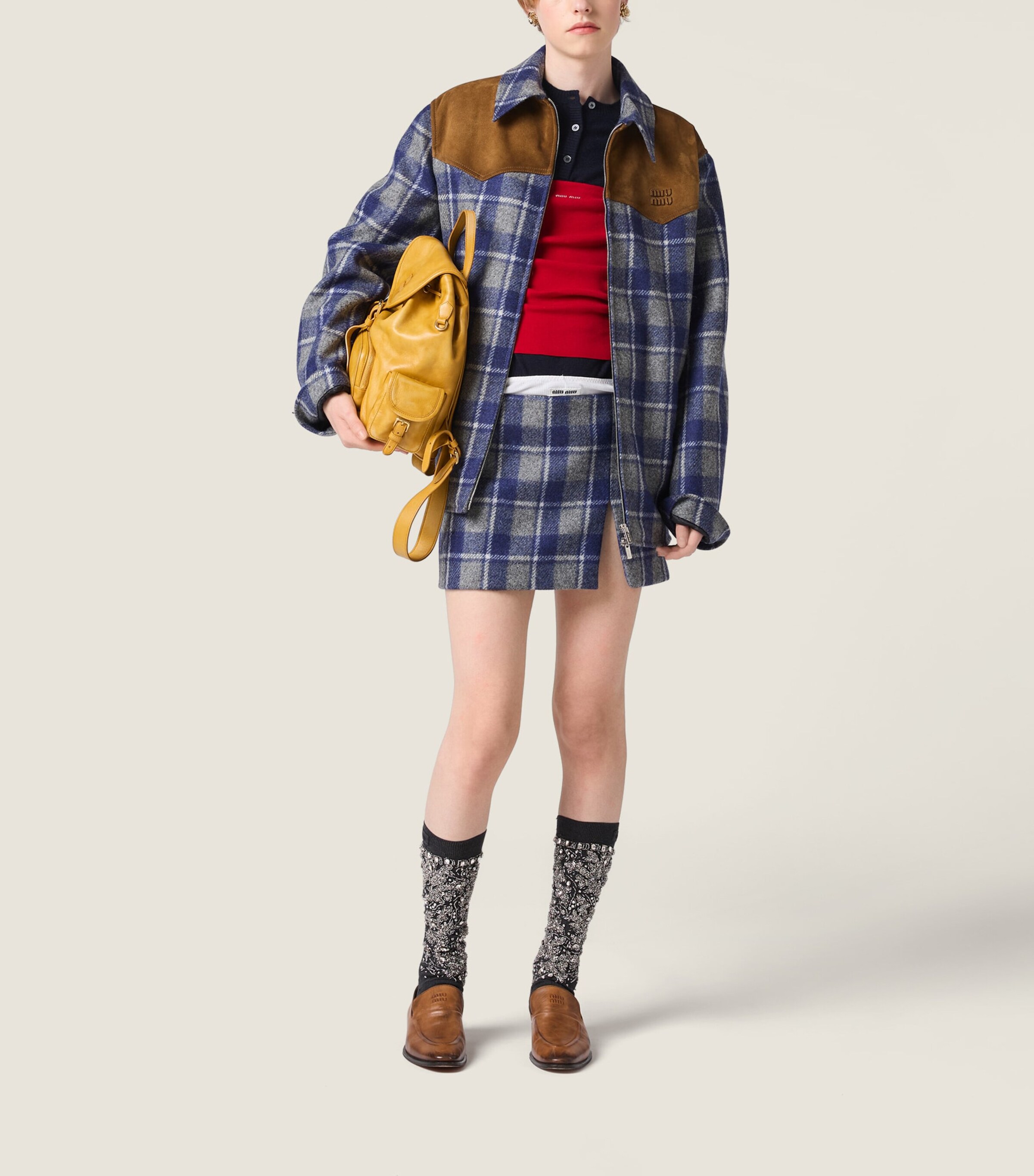 Miu Miu Womens Wool Check Mini Skirt Image 2
