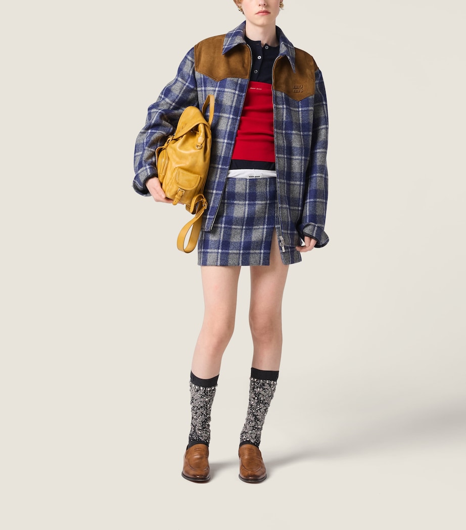 Miu Miu Womens Wool Check Mini Skirt Image 2