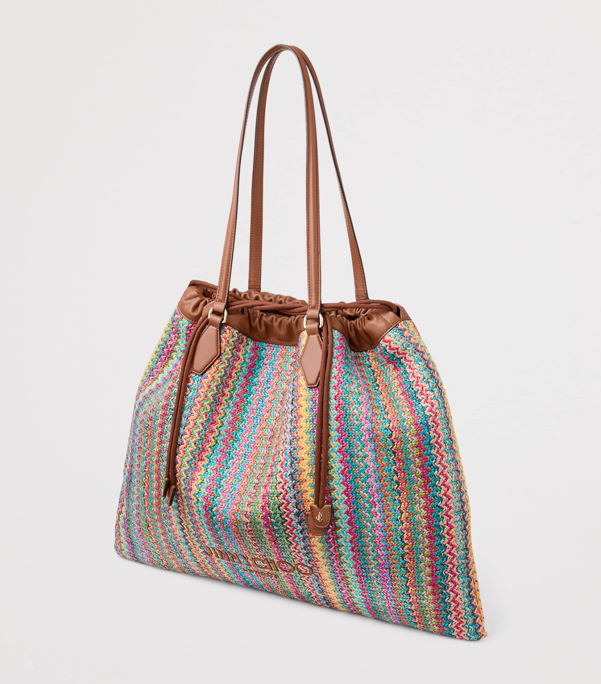Jimmy Choo Large Raffia Drawstring Tote Bag Multi/tan/light Gold Image 2