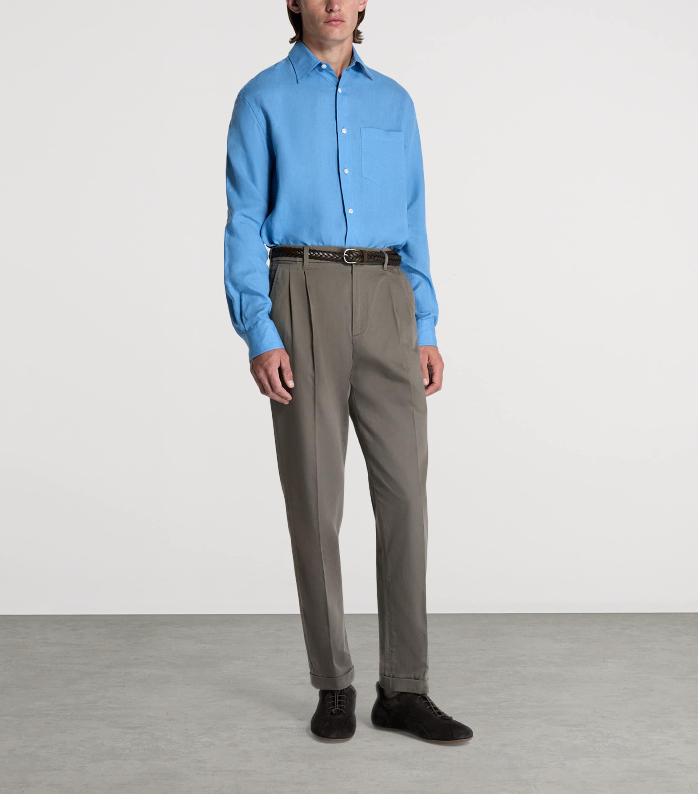 Dunhill Mens Linen Shirt Blue Image 2