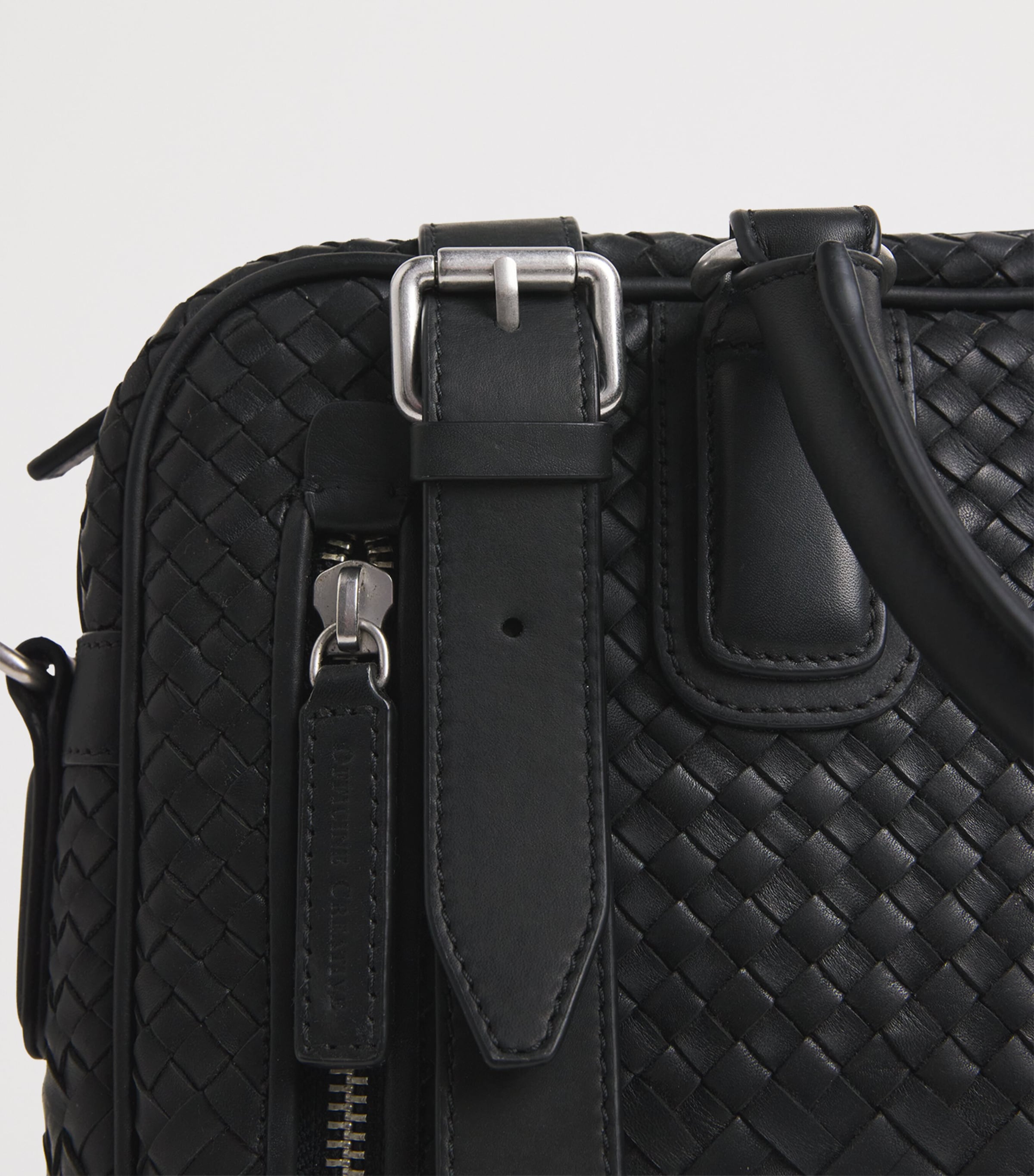 Officine Creative Leather Woven Armor Briefcase Nero Image 6
