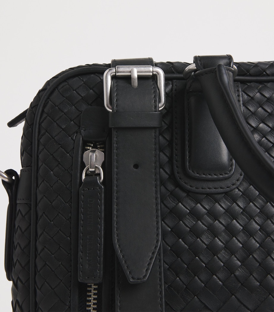 Officine Creative Leather Woven Armor Briefcase Nero Image 6