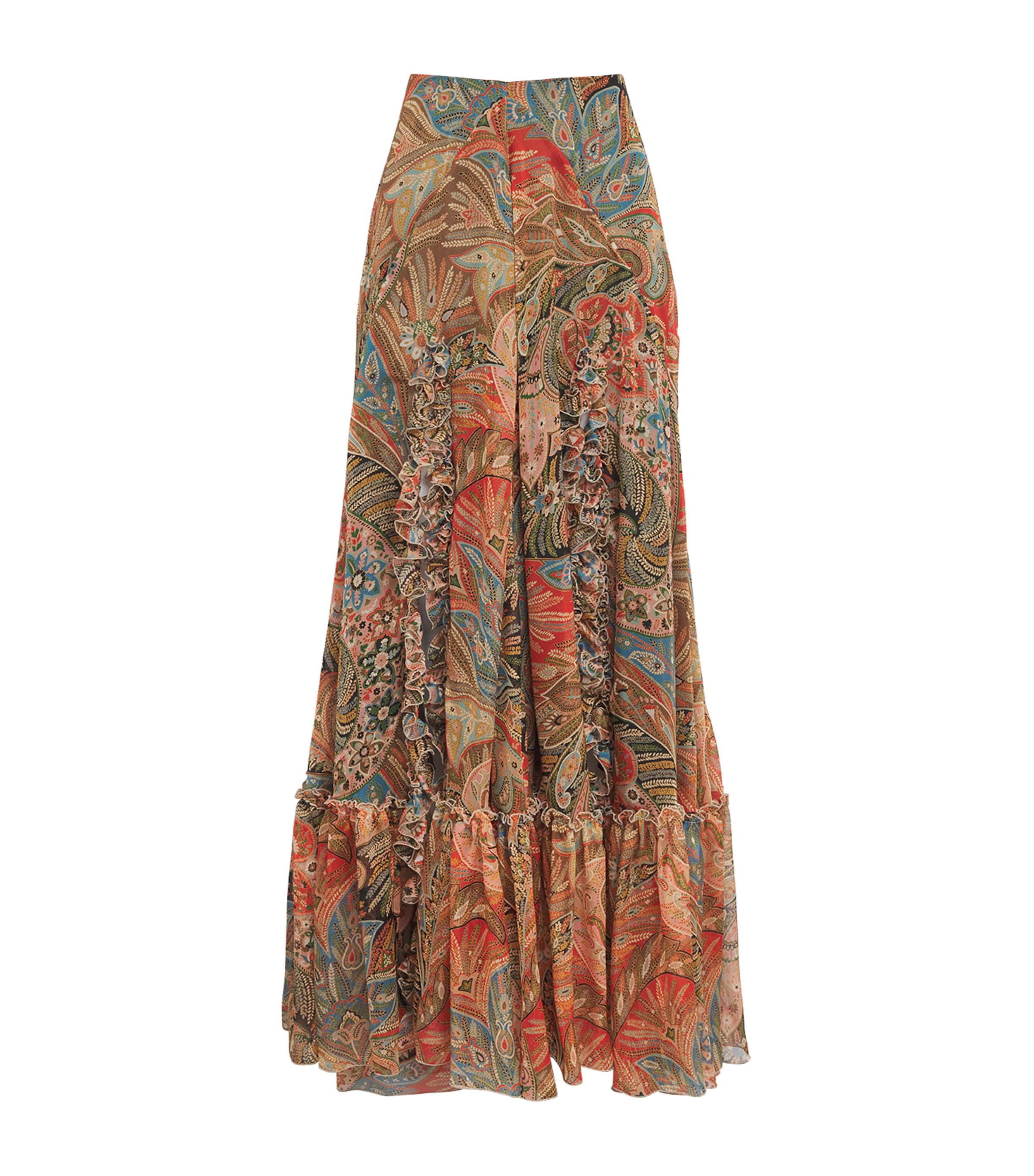 Etro Womens Silk Printed Maxi Skirt Red Print Image 1