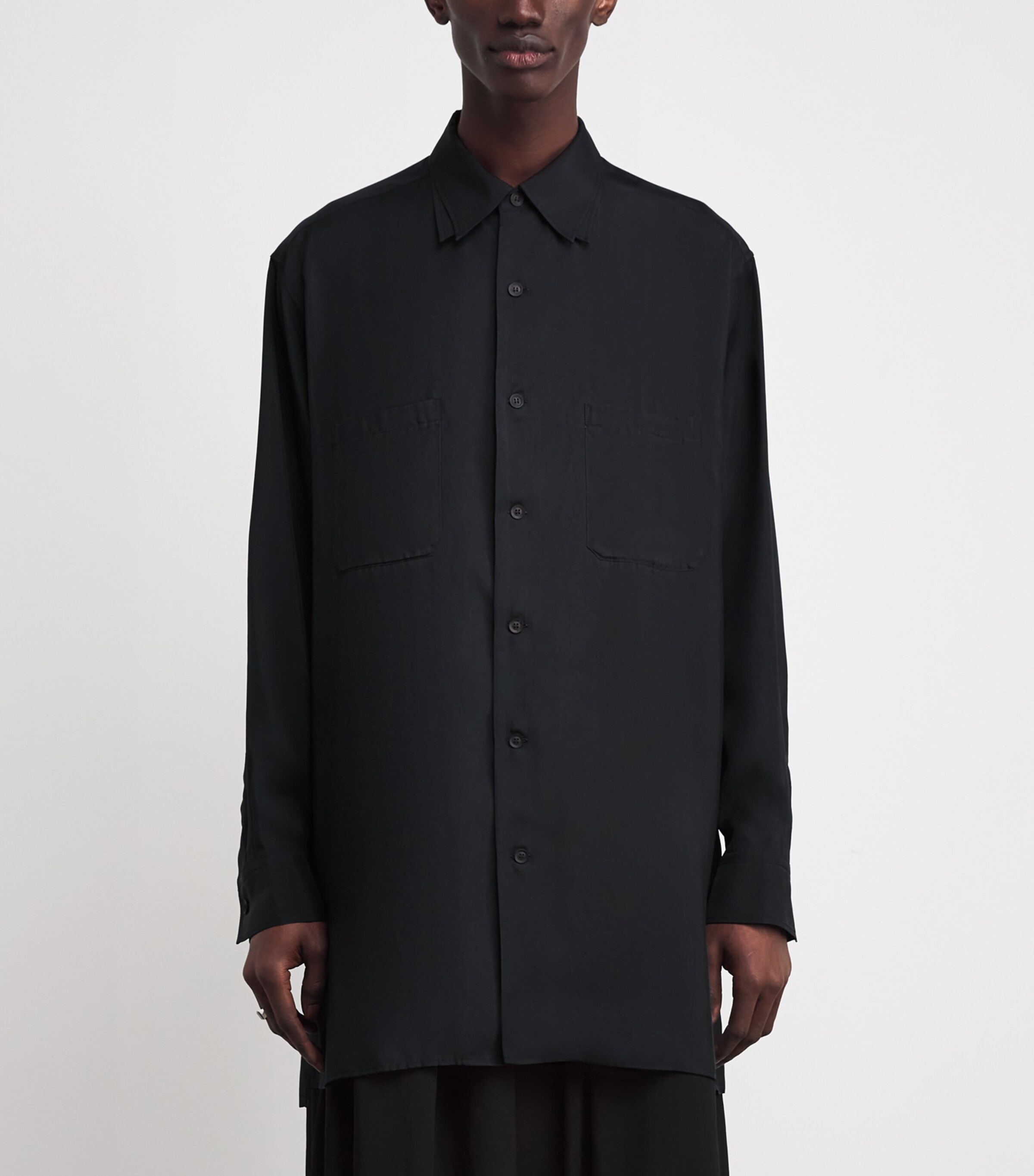 Yohji Yamamoto Taffeta 2-Collar Big Standard Shirt Black Image 3