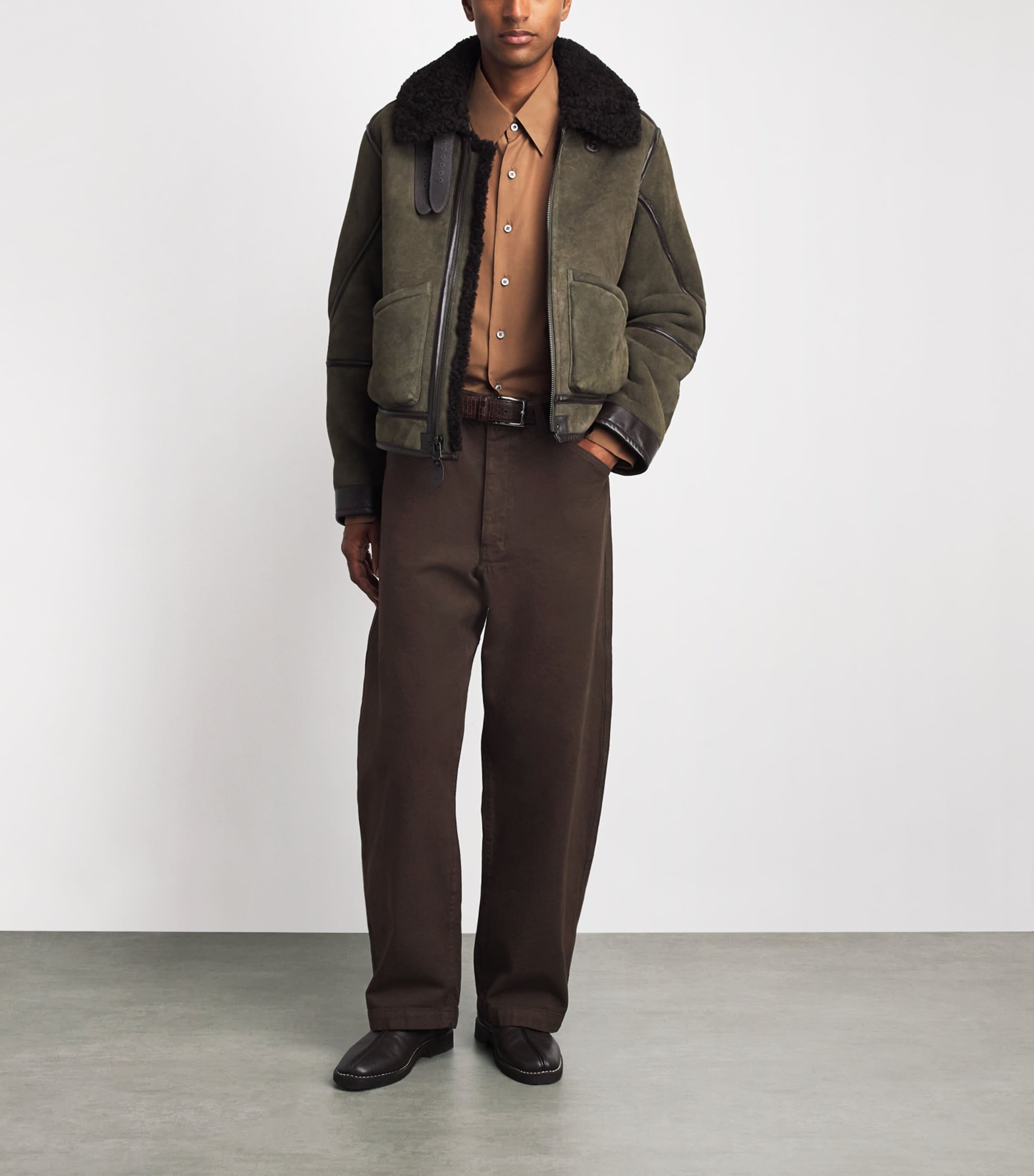 Lemaire Mens Cotton Workwear Wide-Leg Trousers Ristretto Image 2