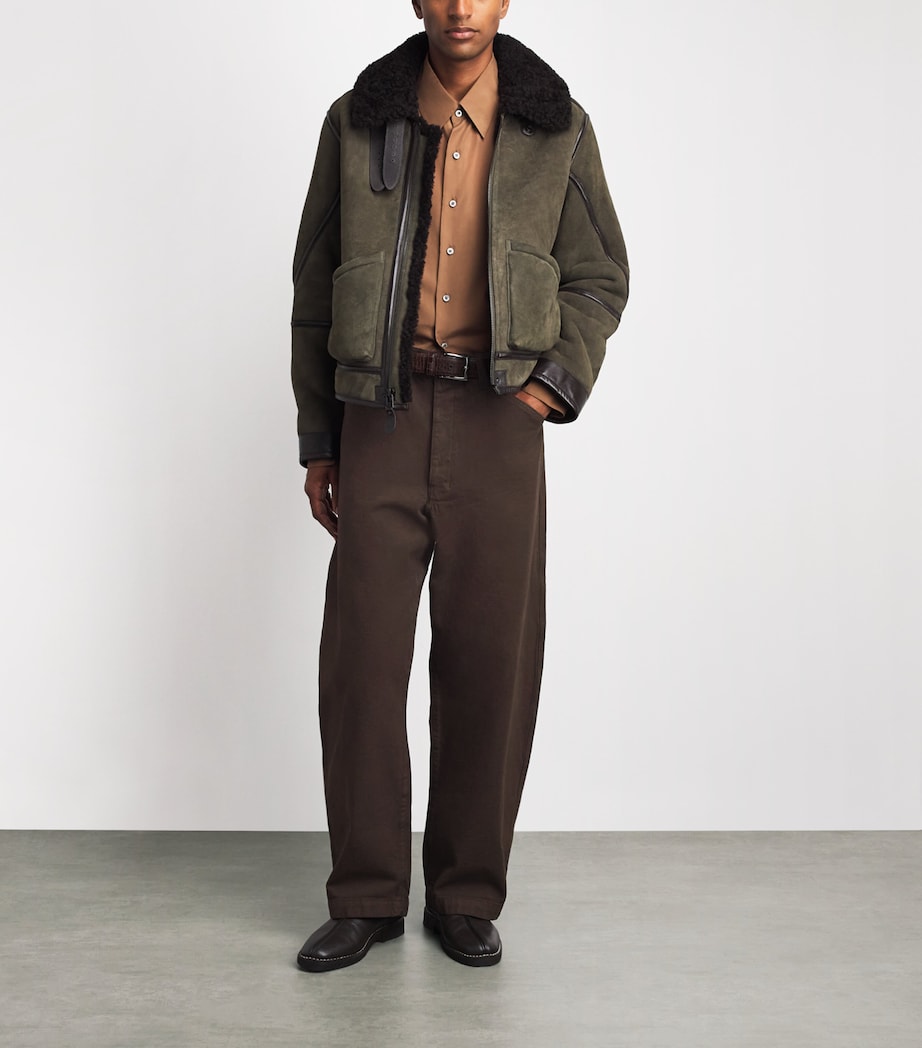 Lemaire Mens Cotton Workwear Wide-Leg Trousers Ristretto Image 2