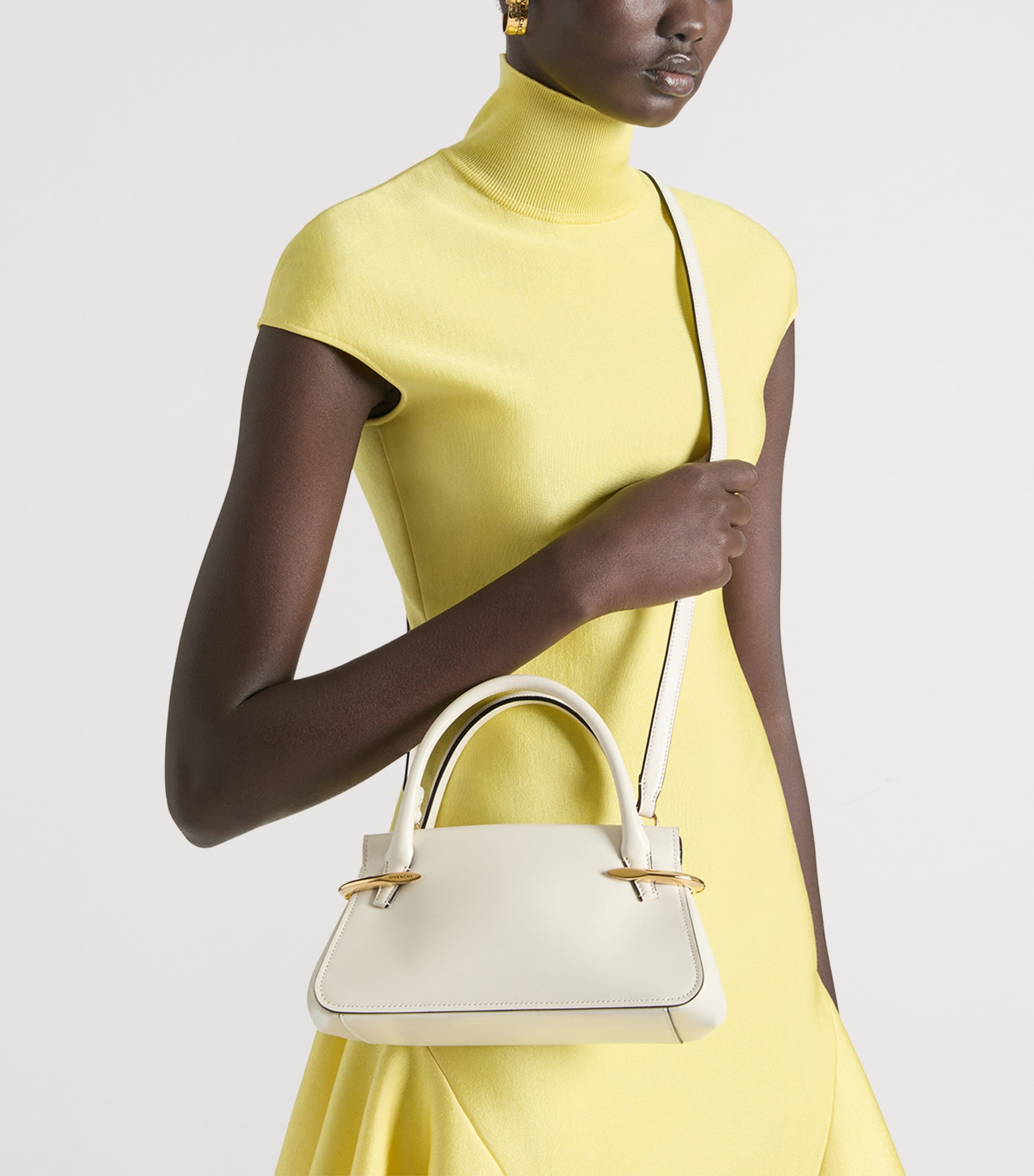 Mini Leather Pinch Top-Handle Bag IVORY Image 2