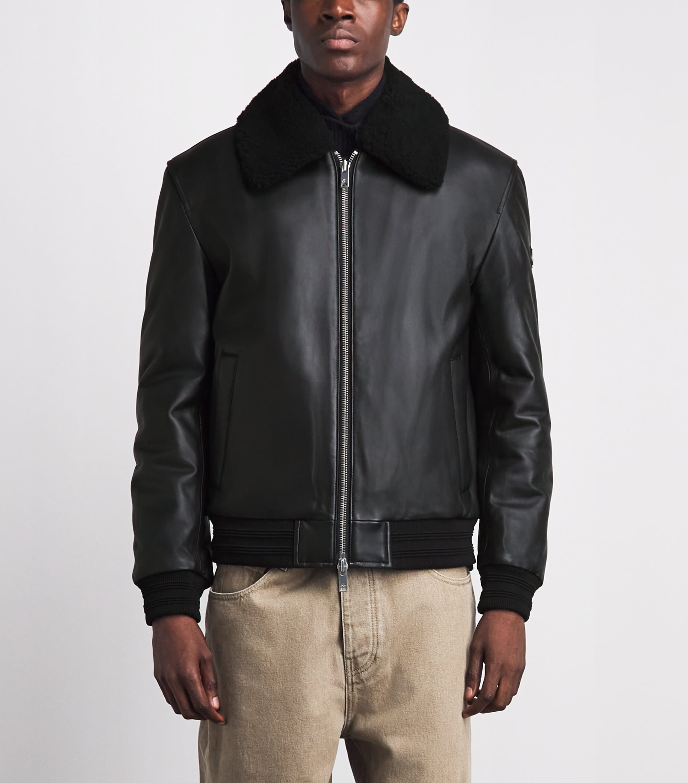 Moose Knuckles Mens Leather Toba Bomber Jacket Black/black Image 5