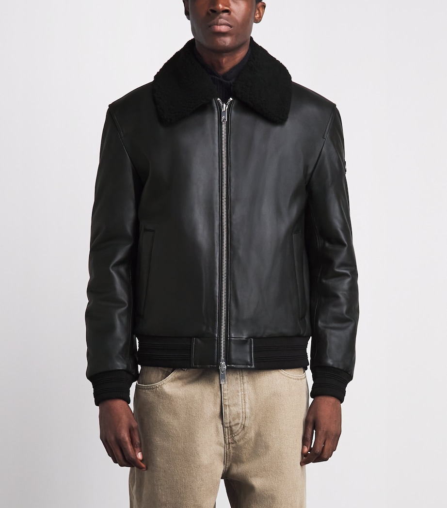 Moose Knuckles Mens Leather Toba Bomber Jacket Black/black Image 5
