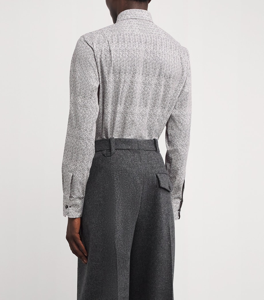 Cotton Chevron Print Tailored Fit Shirt 01_WHITE Image 4