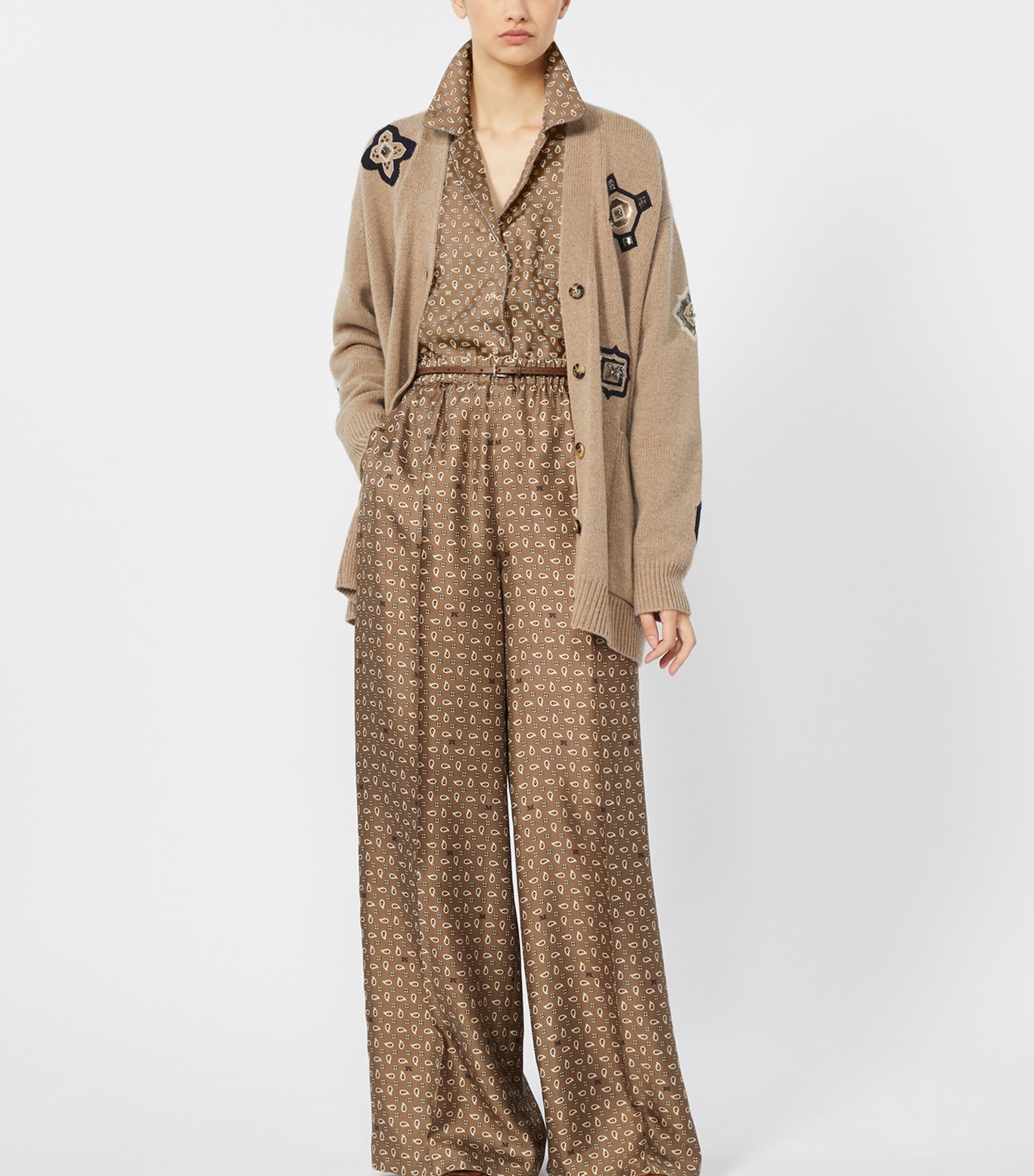 Wool-Cashmere Patch Cardigan SAND Image 2