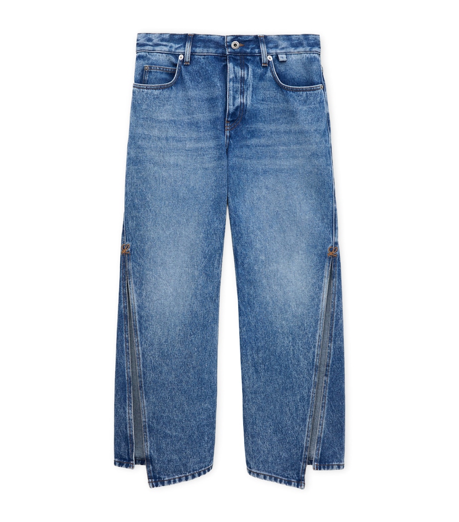 LOEWE Womens x Paula's Ibiza Split-Leg Mid-Rise Flared Jeans Medium Blue Image 1
