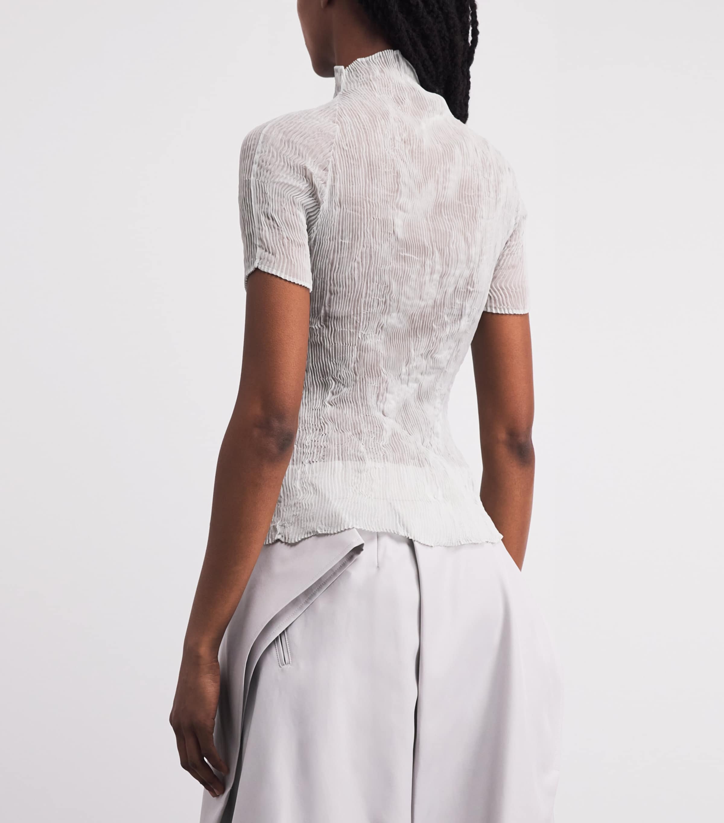 Issey Miyake Womens Chiffon Twist 3 Top Light Grey Image 5