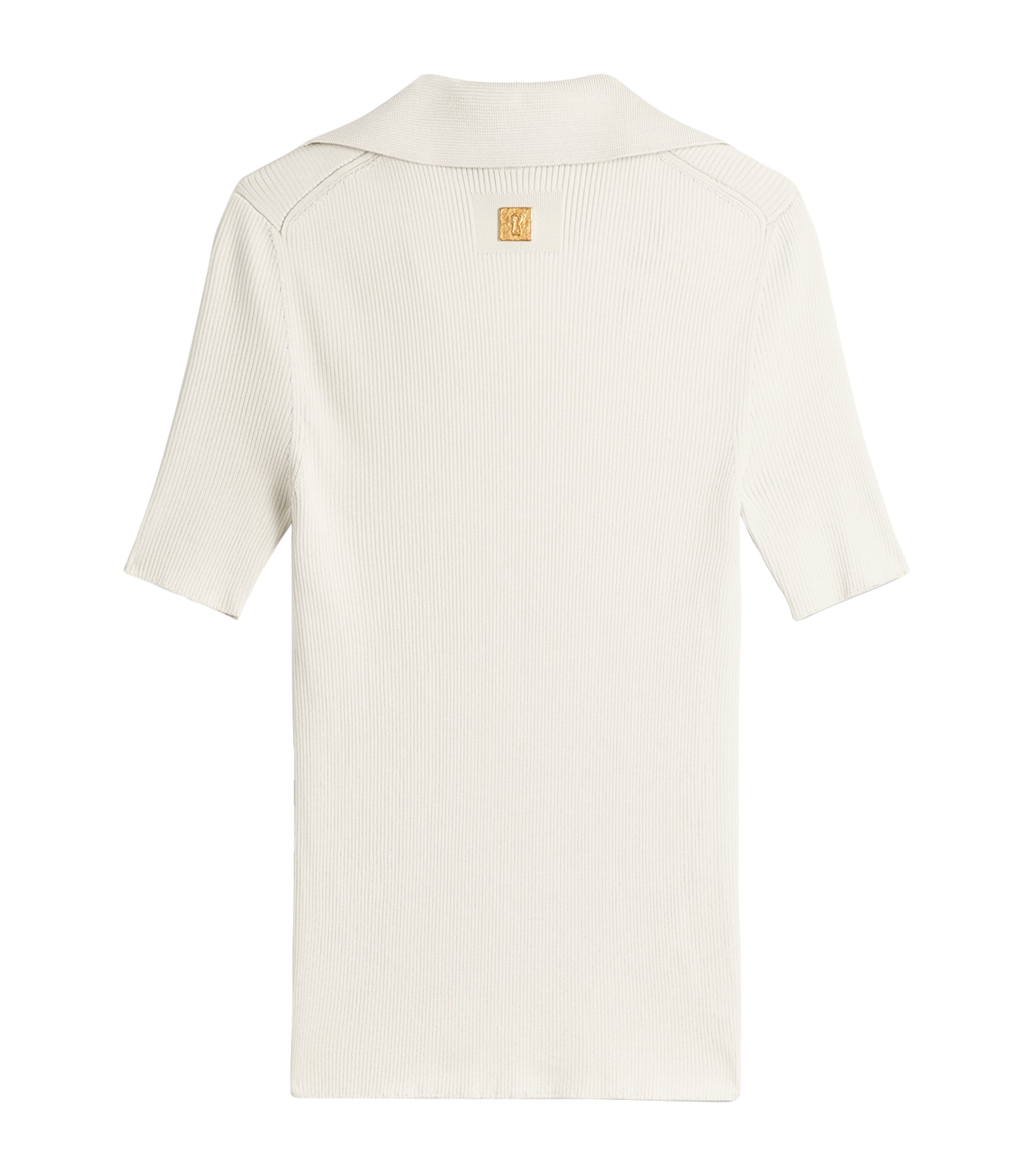 Schiaparelli Womens Silk Pierced Polo Shirt Ecru Image 2